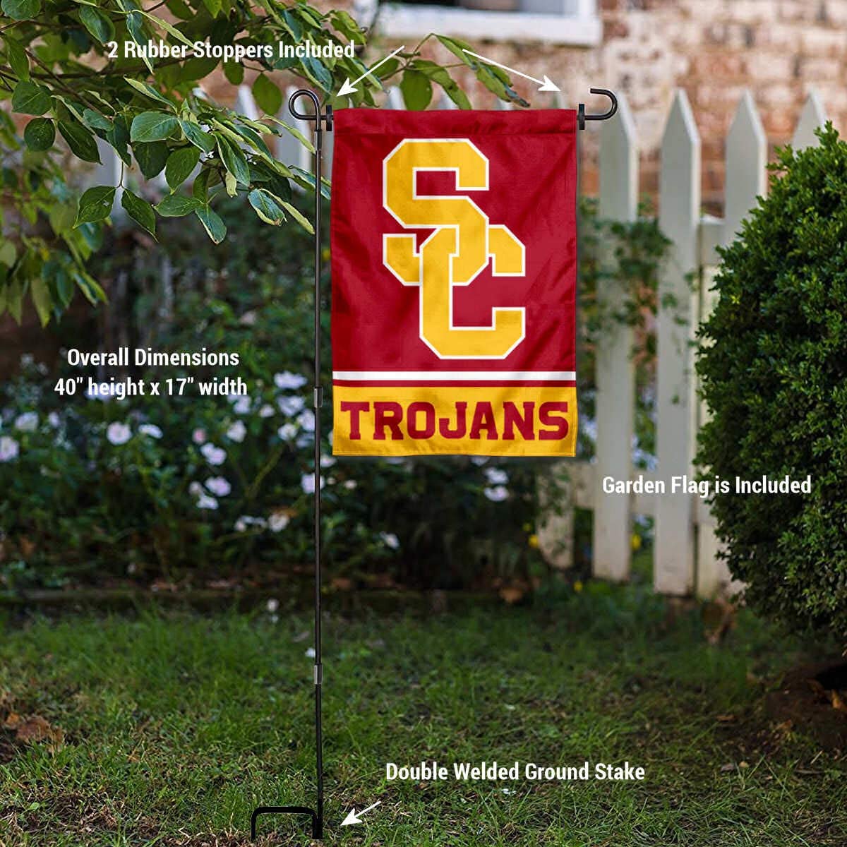College Flags & Banners Co. USC Trojans Garden and USA Flag Stand Pole Holder Set - Sports Collectibles, Sports Memorabilia, Sports Fan Shop, Sports Gifts