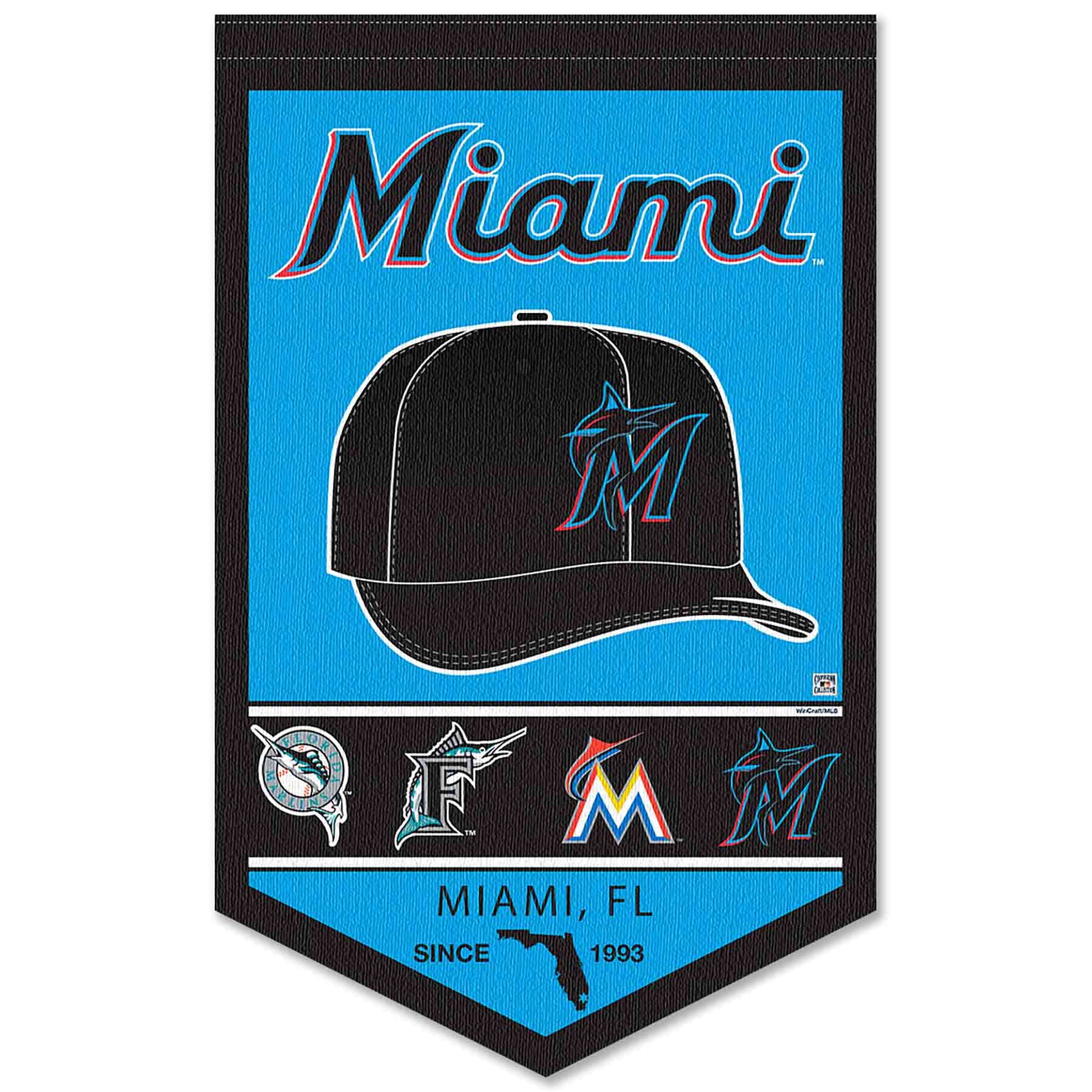 WinCraft Miami Marlins Heritage History Banner Pennant - Sports Collectibles, Sports Memorabilia, Sports Fan Shop, Sports Gifts