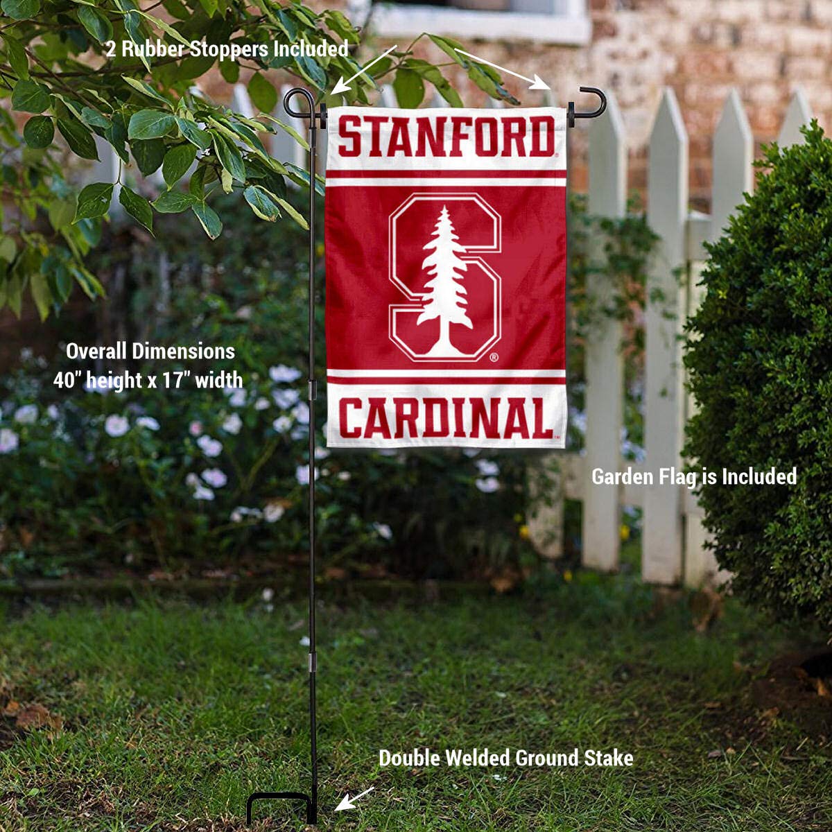 College Flags & Banners Co. Stanford Cardinal Garden Flag with Stand Holder - Sports Collectibles, Sports Memorabilia, Sports Fan Shop, Sports Gifts