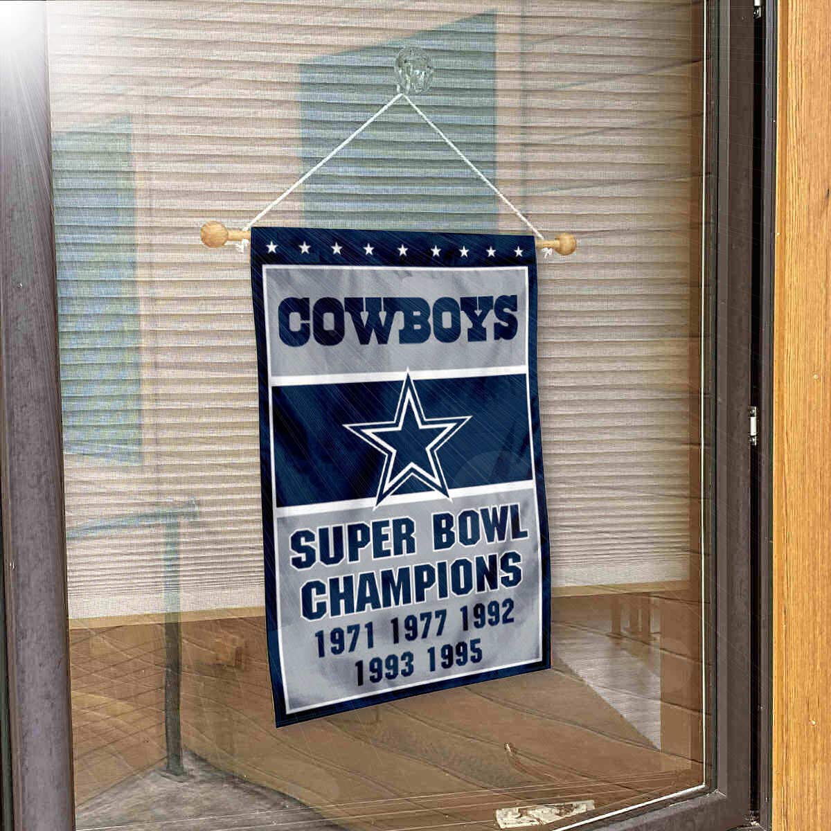 Dallas Cowboys 5 Time Champions Banner Window Wall Hanging Flag with Suction Cup - Sports Collectibles, Sports Memorabilia, Sports Fan Shop, Sports Gifts