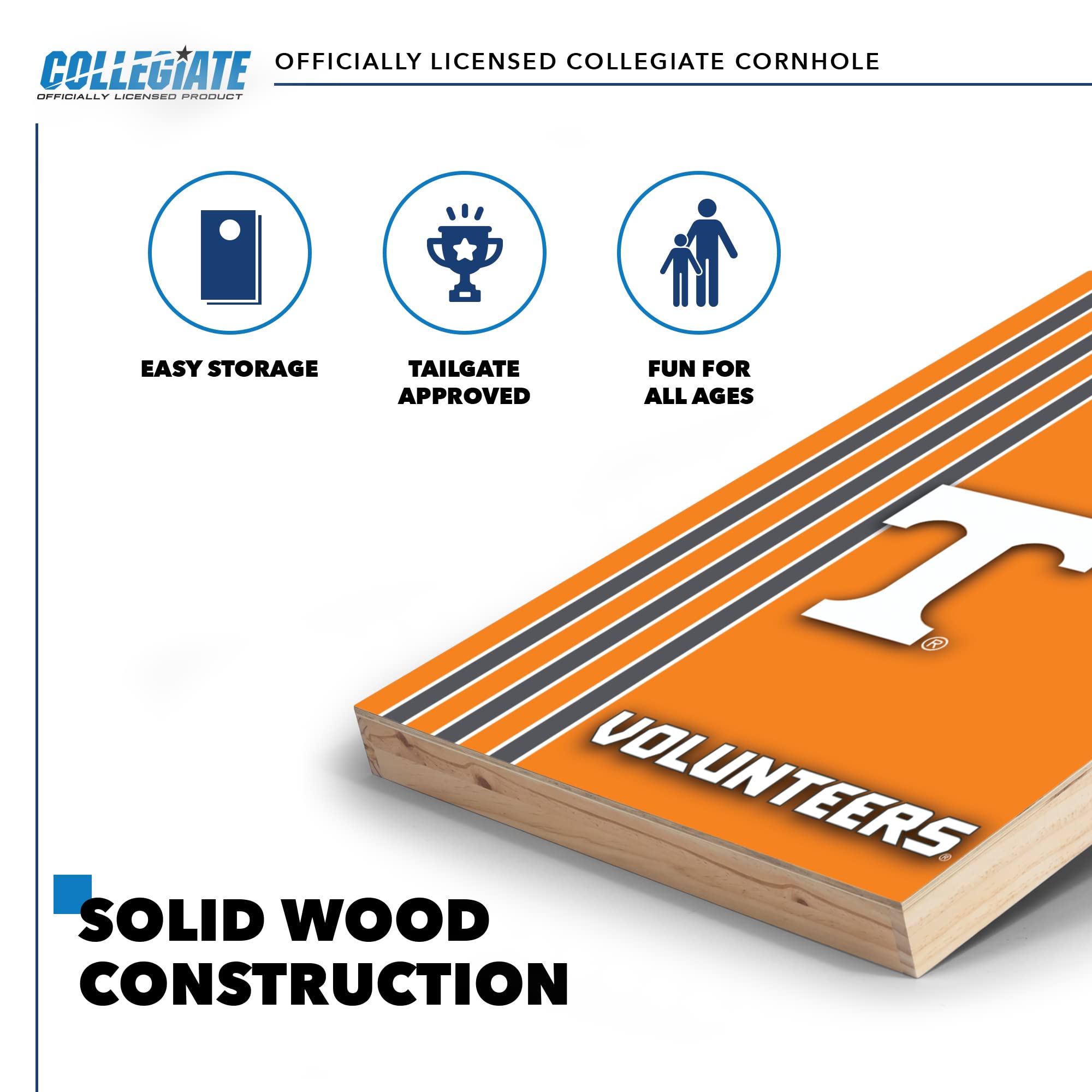 Wild Sports 2' x 3' Solid Wood Cornhole Set with Direct Print HD Team Graphics – Great Gift for Any NCAA Fan! Bean Bag Toss Family Outdoor Games – Tennessee Volunteers - Sports Collectibles, Sports Memorabilia, Sports Fan Shop, Sports Gifts