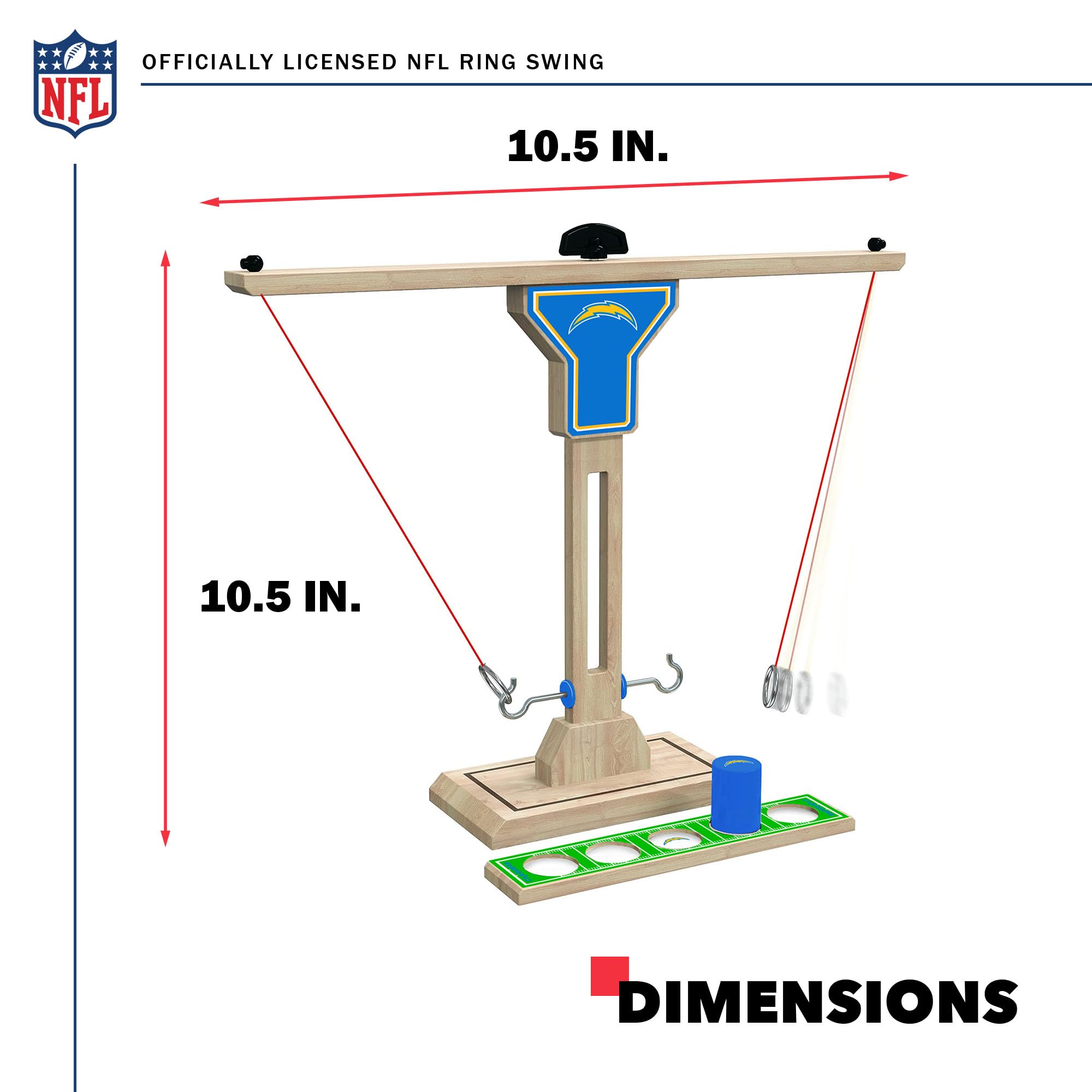 Wild Sports NFL Los Angeles Chargers Wooden Ring Swing Battle - Head-to-Head Ring Toss Hook & Ring Game for NFL Fans - Sports Collectibles, Sports Memorabilia, Sports Fan Shop, Sports Gifts