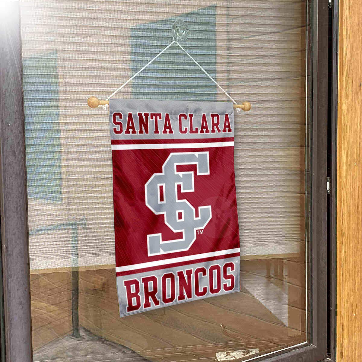 College Flags & Banners Co. Santa Clara Broncos Window Wall Banner Hanging Flag with Suction Cup - Sports Collectibles, Sports Memorabilia, Sports Fan Shop, Sports Gifts