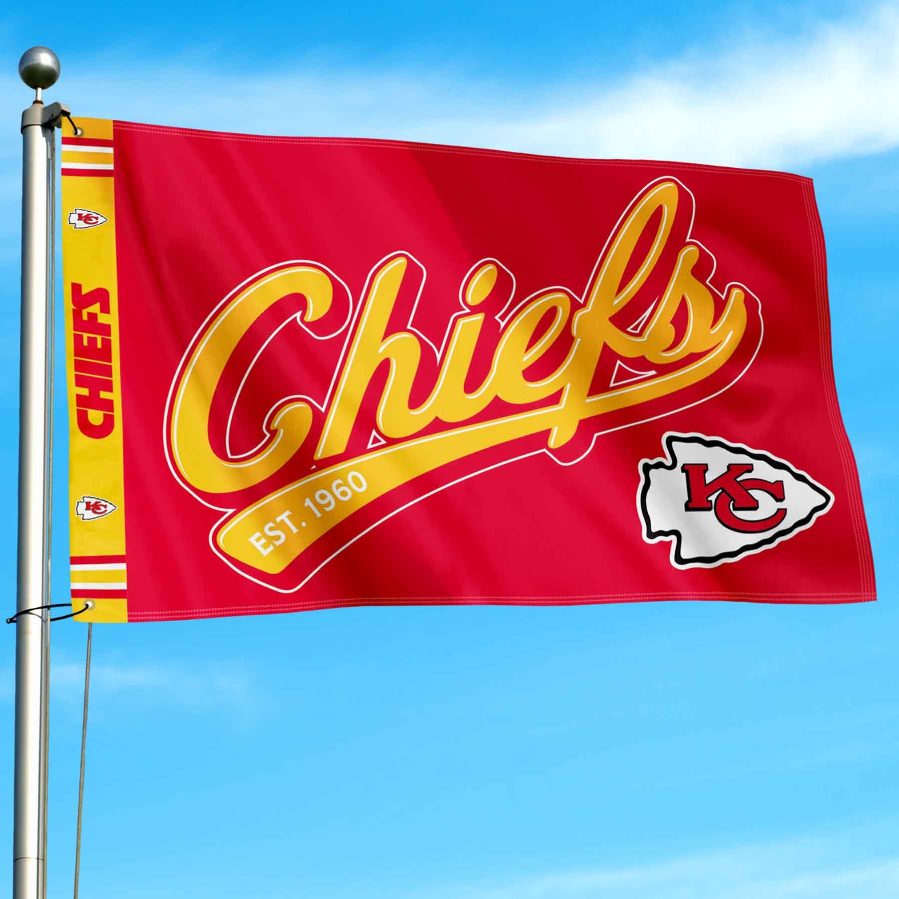 WinCraft Kansas City Chiefs Script Logo Premium Flag - Sports Collectibles, Sports Memorabilia, Sports Fan Shop, Sports Gifts