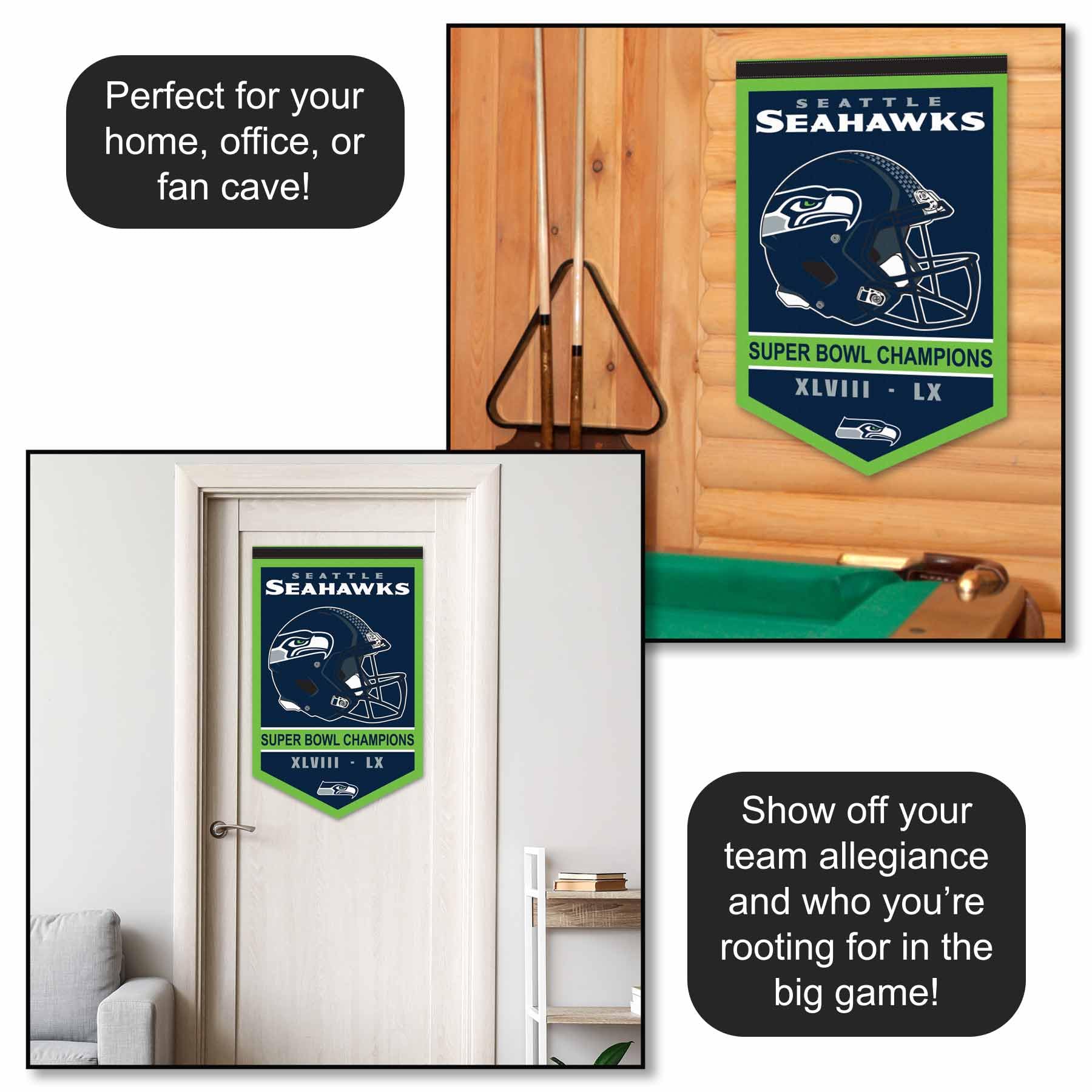 Seattle Seahawks 2 Time Super Bowl Champions Banner Pennant - Sports Gifts, Sports Memorabilia, Sports Collectibles, Fan Shop