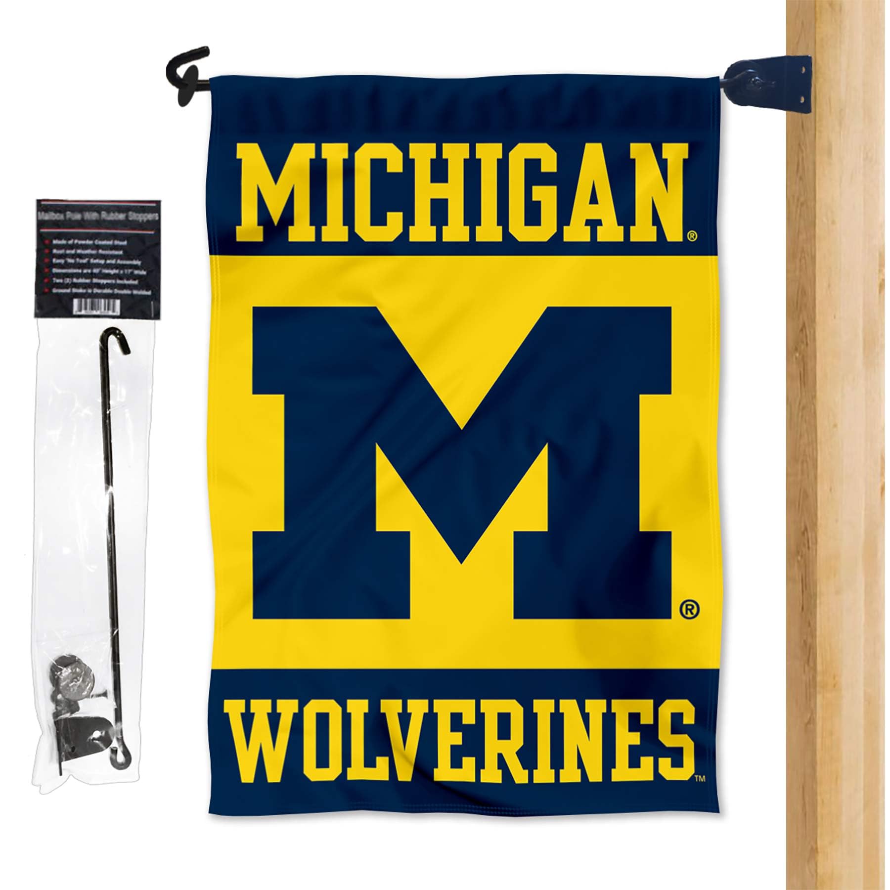 College Flags & Banners Co. Michigan Wolverines Yard Flag and Mailbox Post Pole Mount Holder Set - Sports Collectibles, Sports Memorabilia, Sports Fan Shop, Sports Gifts