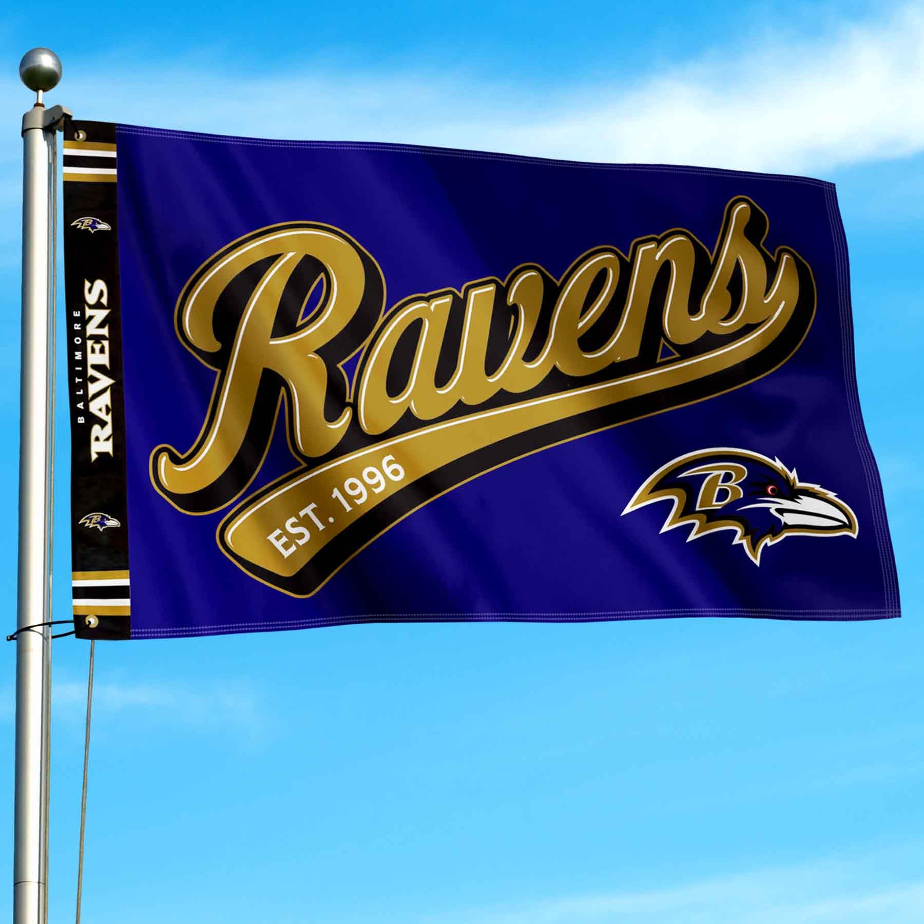 WinCraft Baltimore Ravens Script Logo Premium Flag - Sports Collectibles, Sports Memorabilia, Sports Fan Shop, Sports Gifts