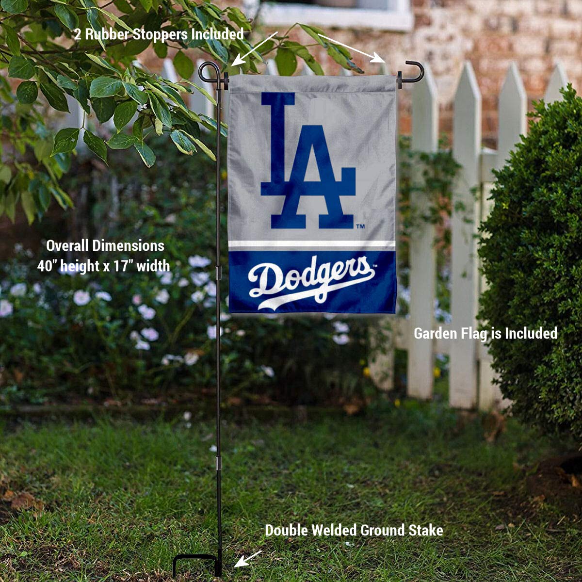 WinCraft Los Angeles Dodgers Garden Flag with Stand Holder - Sports Collectibles, Sports Memorabilia, Sports Fan Shop, Sports Gifts