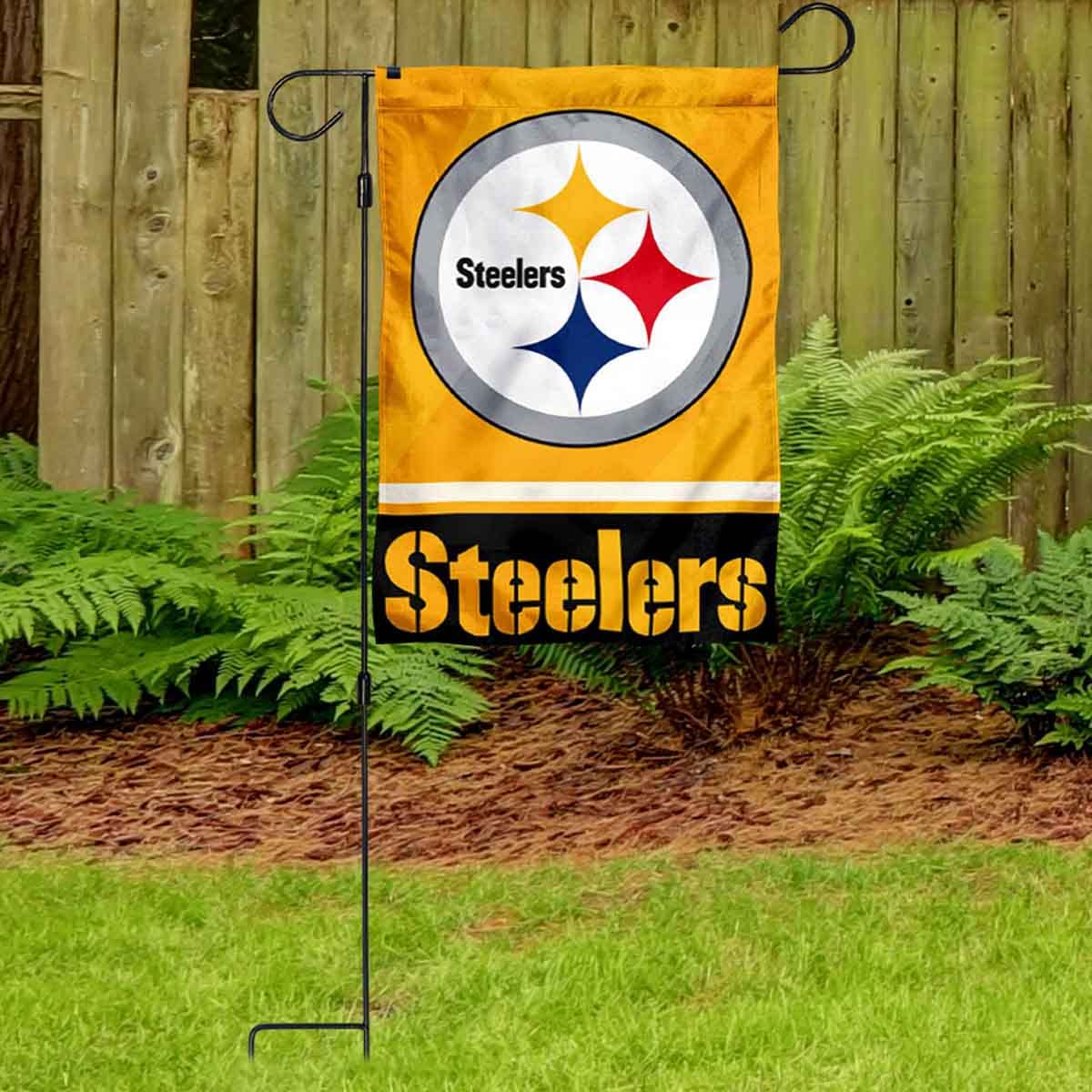WinCraft Steelers Gold Garden Flag and Stand Pole Holder Mount - Sports Collectibles, Sports Memorabilia, Sports Fan Shop, Sports Gifts