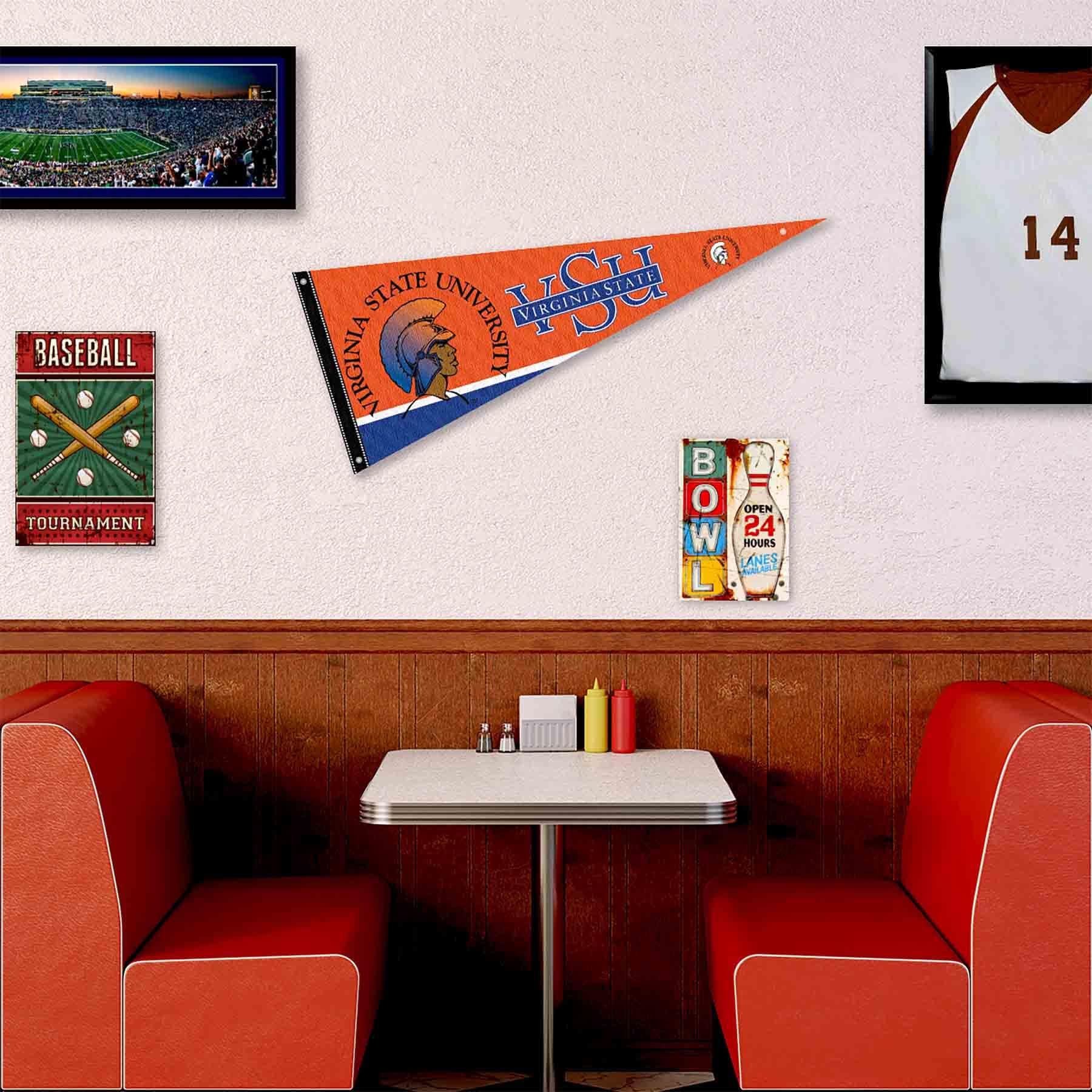 College Flags & Banners Co. Virginia State Trojans Pennant Flag and Wall Tack Mount Pads - Sports Collectibles, Sports Memorabilia, Sports Fan Shop, Sports Gifts