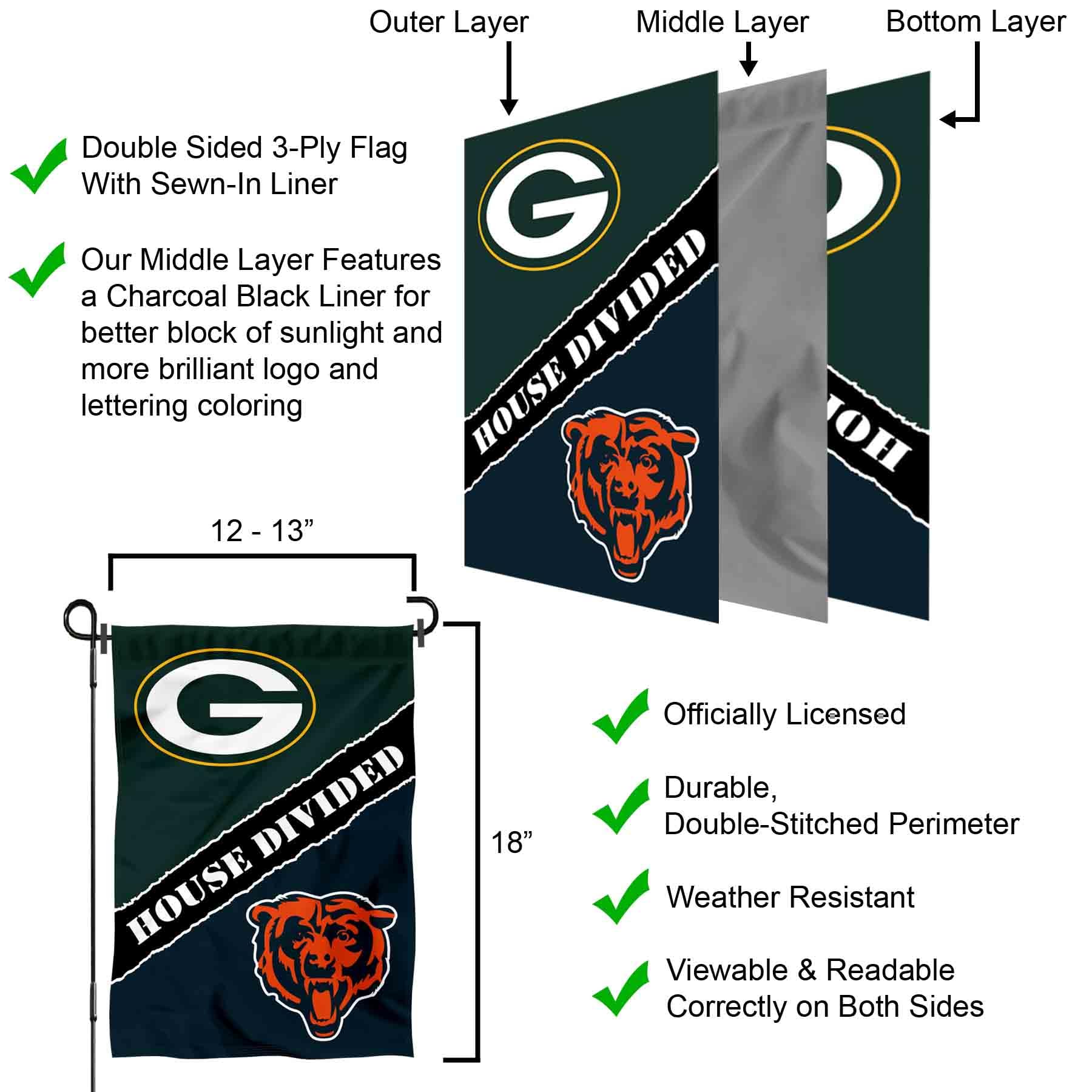 WinCraft House Divided Packers and Bears Double Sided Garden Flag - Sports Collectibles, Sports Memorabilia, Sports Fan Shop, Sports Gifts