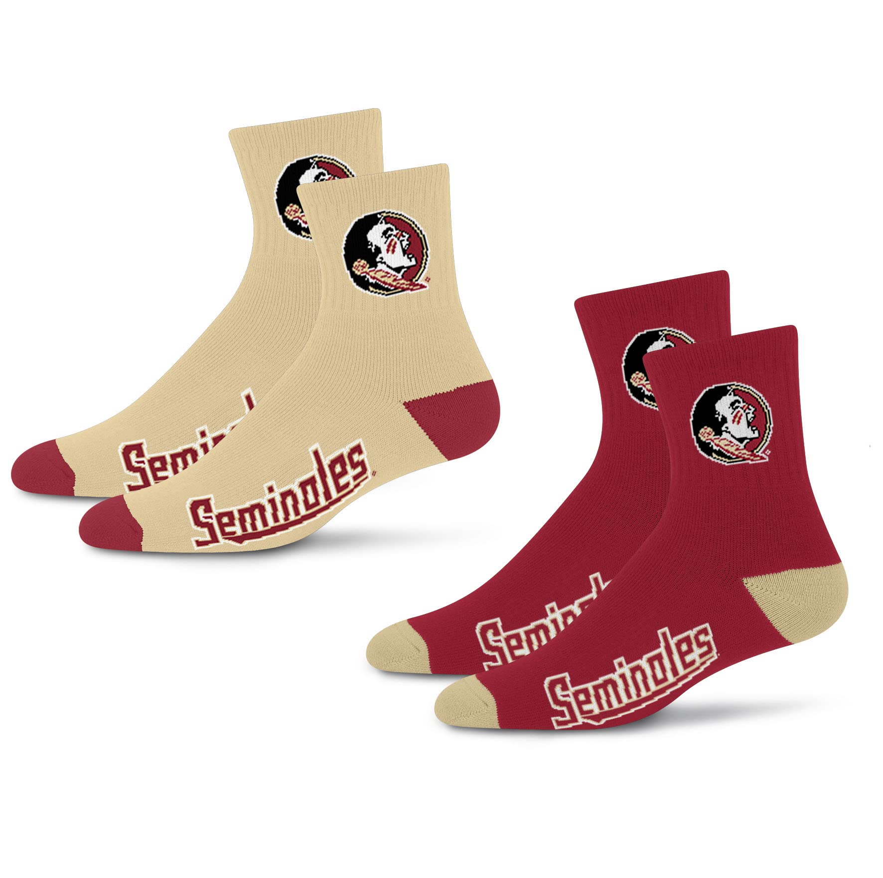 For Bare Feet NCAA Florida State Seminoles Quarter Sock Two Pack Team Colors Large - Sports Gifts, Sports Memorabilia, Sports Collectibles, Fan Shop