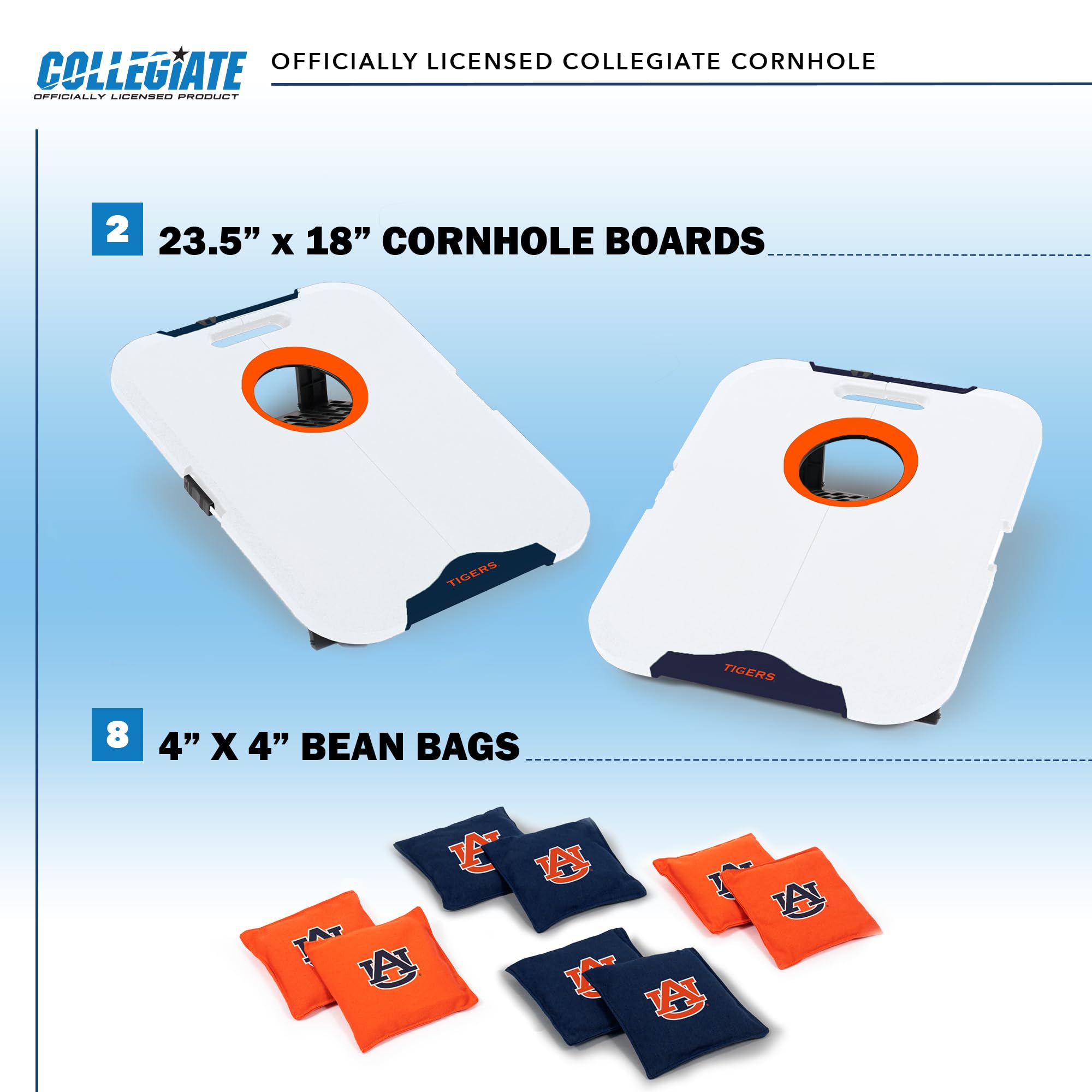 Wild Sports NCAA Auburn Tigers Pro Football All-Weather Cornhole Set - Travel Bean Bag Toss Set Includes 8 Bean Bags - Sports Collectibles, Sports Memorabilia, Sports Fan Shop, Sports Gifts