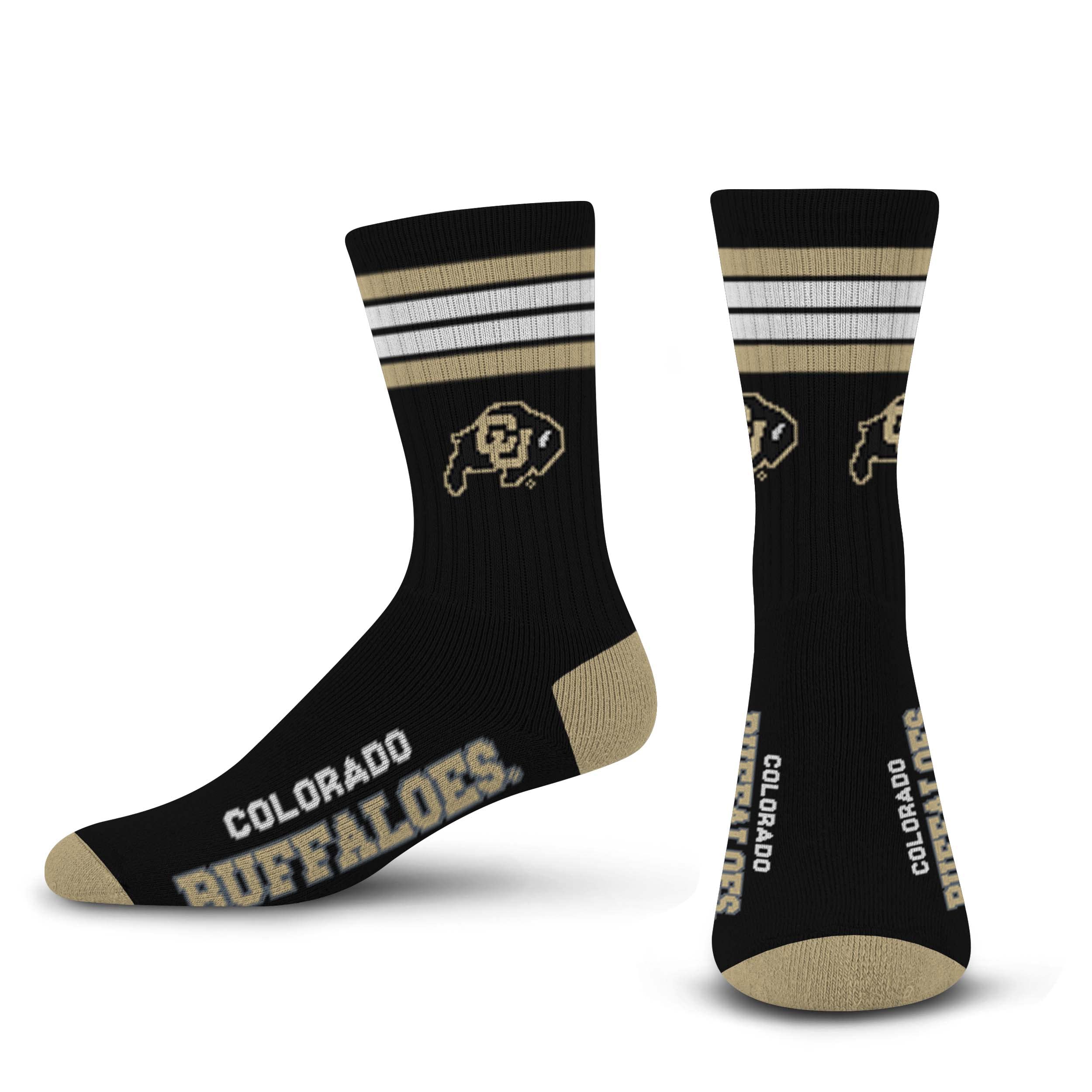 For Bare Feet FBF NCAA Colorado Buffaloes 4 Stripe Deuce Crew Sock Team Color MEDIUM - Sports Gifts, Sports Memorabilia, Sports Collectibles, Fan Shop
