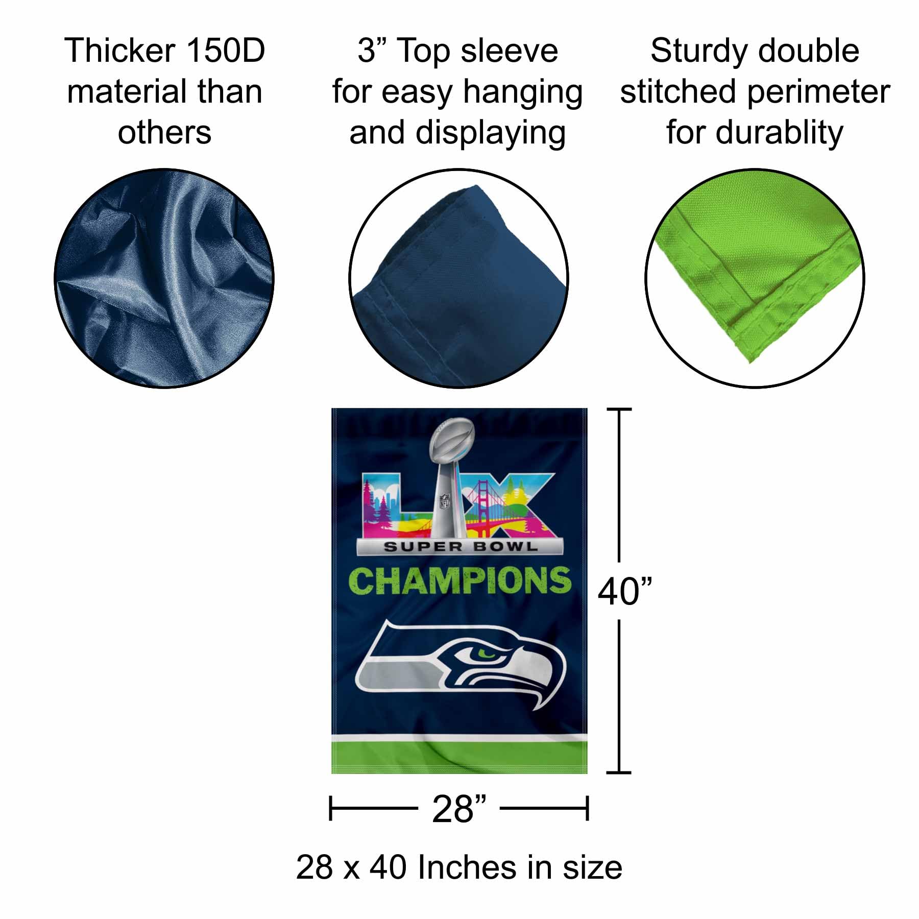 WinCraft Seattle Seahawks Super Bowl LX Champions Double-Sided 28" x 40" Vertical Banner - Sports Gifts, Sports Memorabilia, Sports Collectibles, Fan Shop