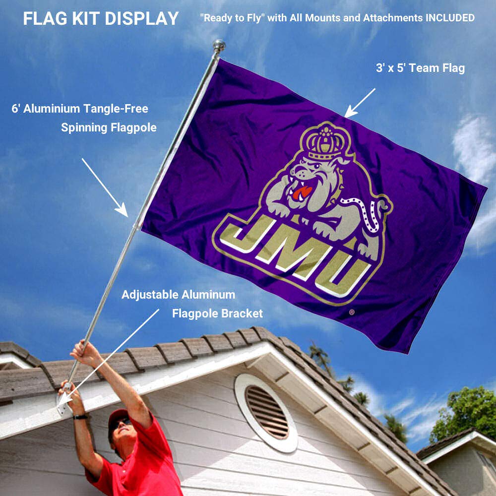 College Flags & Banners Co. James Madison Dukes Flag and Pole Bracket Mount Bundle - Sports Collectibles, Sports Memorabilia, Sports Fan Shop, Sports Gifts
