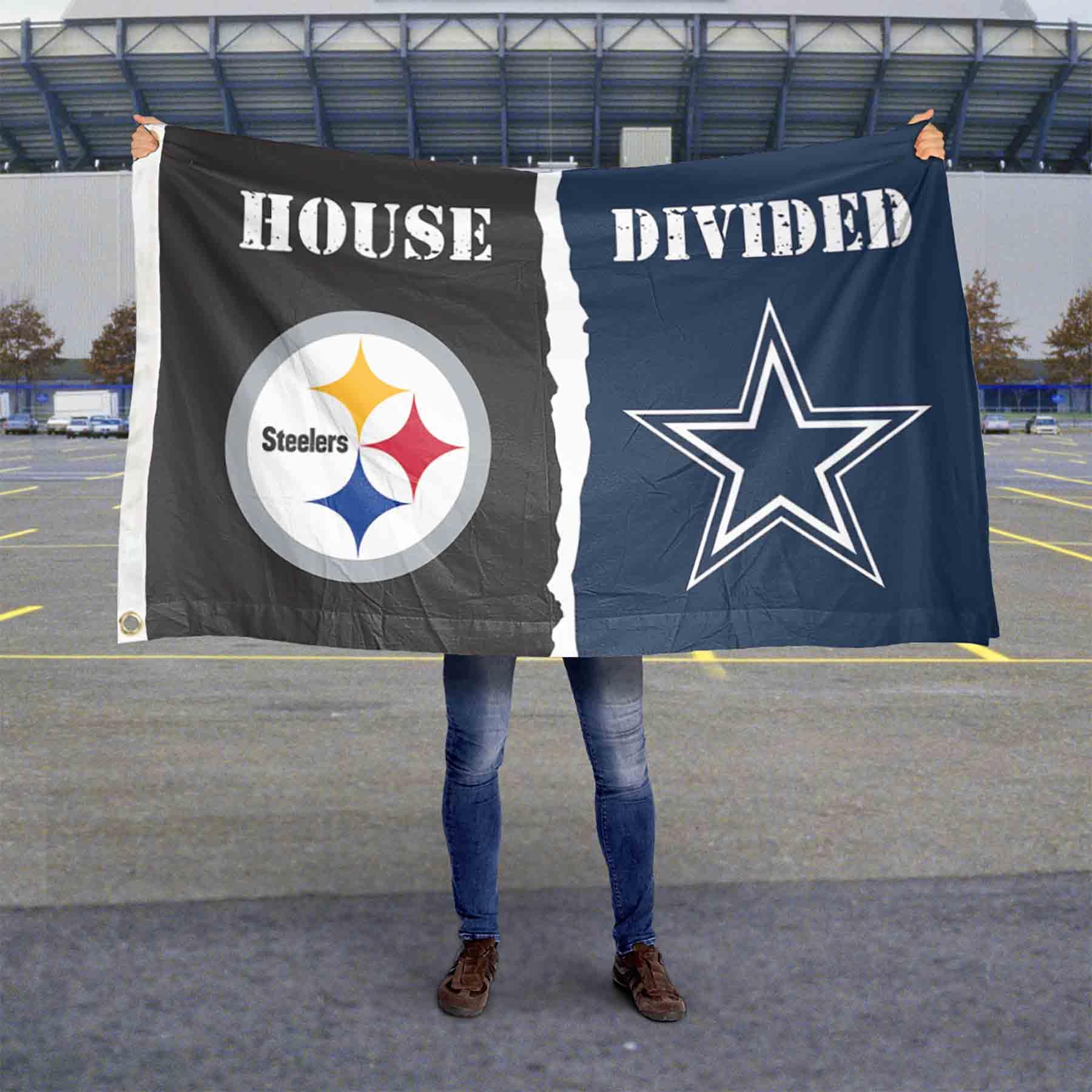 WinCraft Pittsburgh Steelers and Dallas Cowboys House Divided Flag Rivalry Banner - Sports Collectibles, Sports Memorabilia, Sports Fan Shop, Sports Gifts