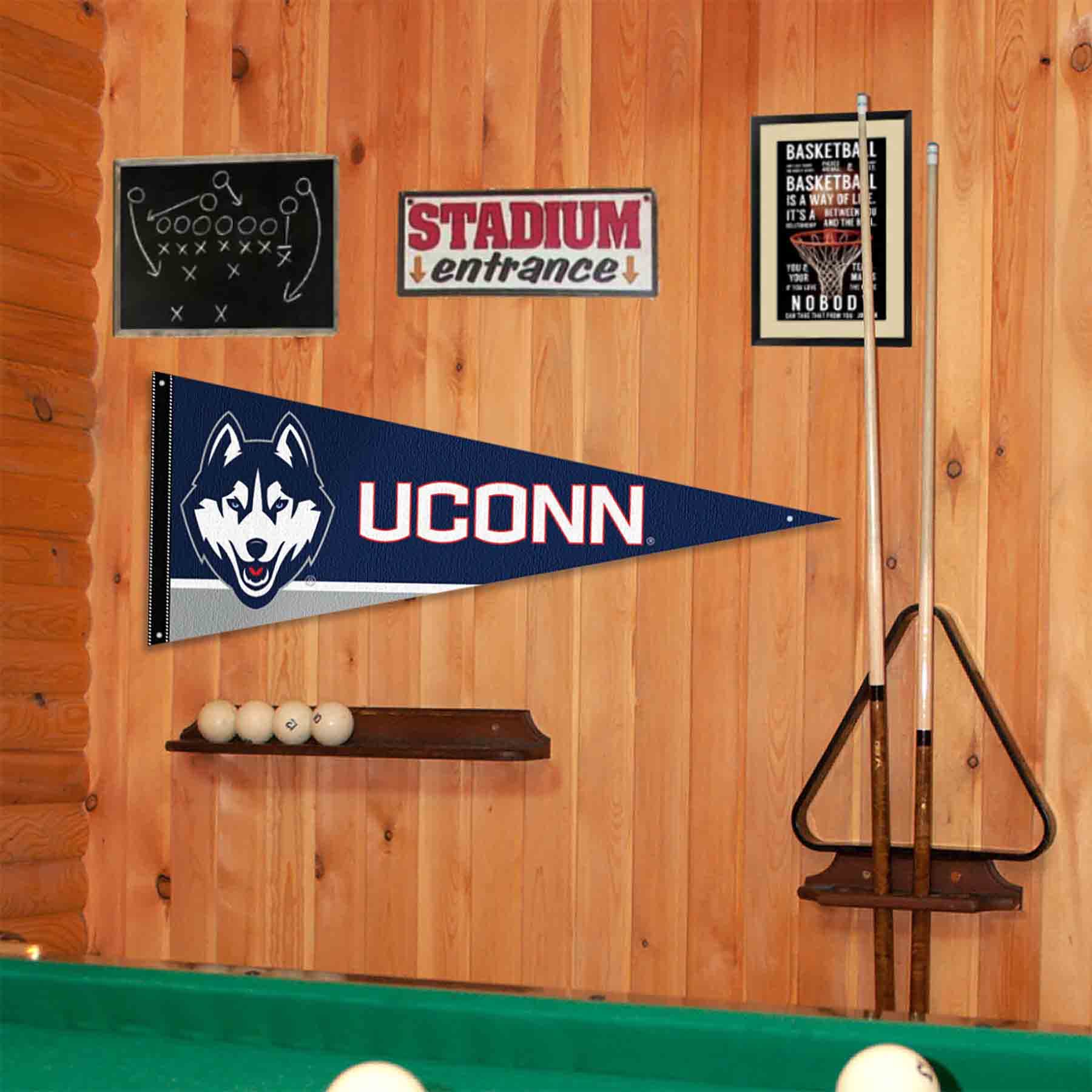College Flags & Banners Co. Connecticut Huskies Pennant Flag and Wall Tack Mount Pads - Sports Collectibles, Sports Memorabilia, Sports Fan Shop, Sports Gifts