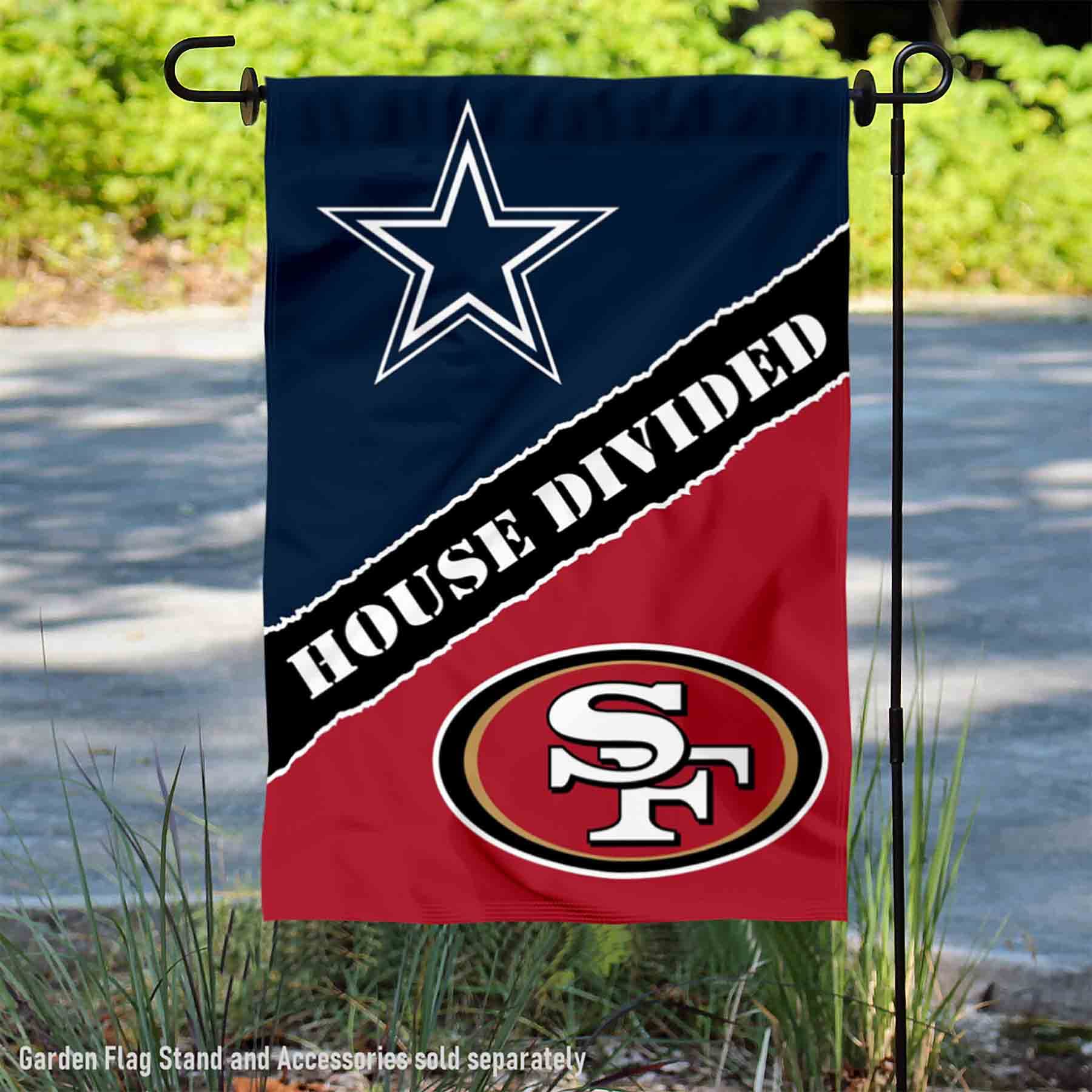 WinCraft House Divided Cowboys and 49ers Double Sided Garden Flag - Sports Collectibles, Sports Memorabilia, Sports Fan Shop, Sports Gifts
