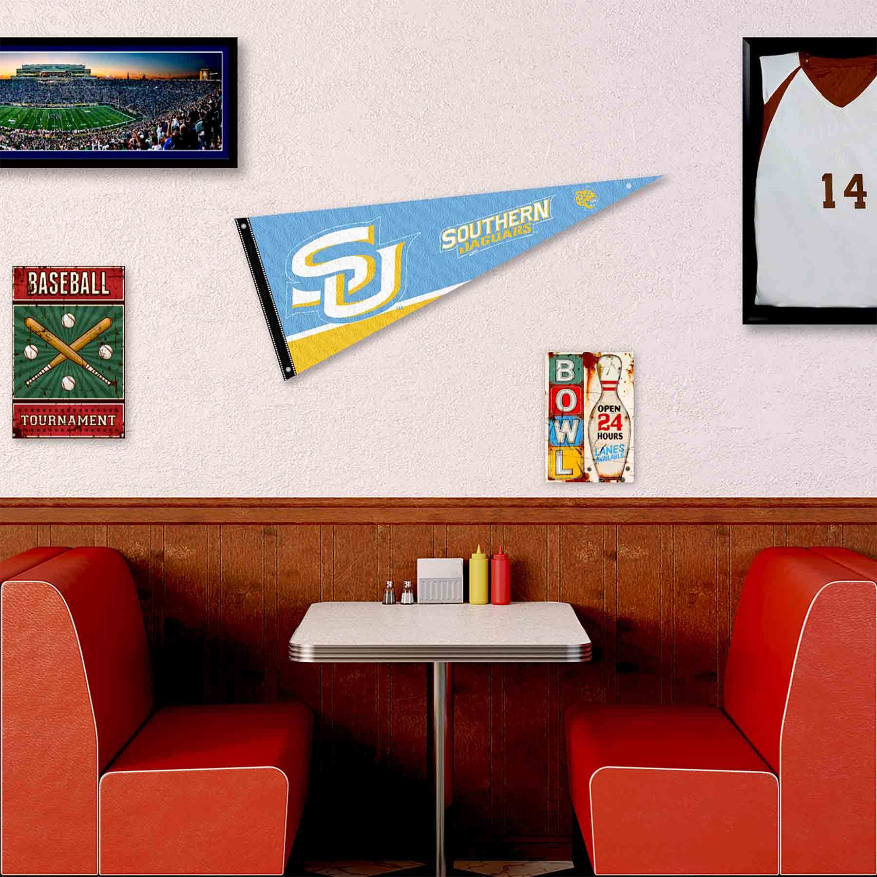 College Flags & Banners Co. Southern Jaguars Pennant Flag and Wall Tack Mount Pads - Sports Collectibles, Sports Memorabilia, Sports Fan Shop, Sports Gifts