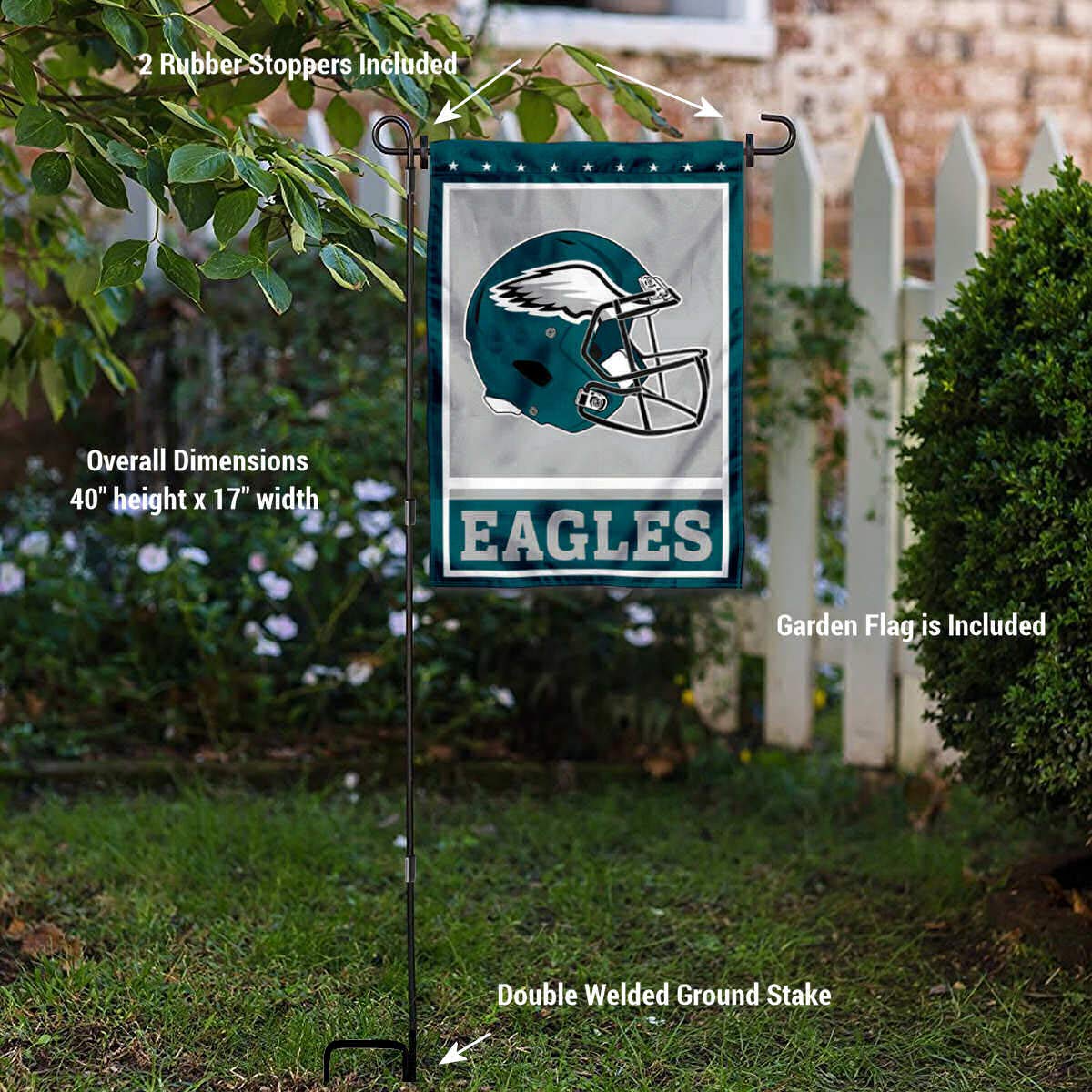 WinCraft Philadelphia Eagles Football Garden Flag and Pole Stand Holder - Sports Collectibles, Sports Memorabilia, Sports Fan Shop, Sports Gifts