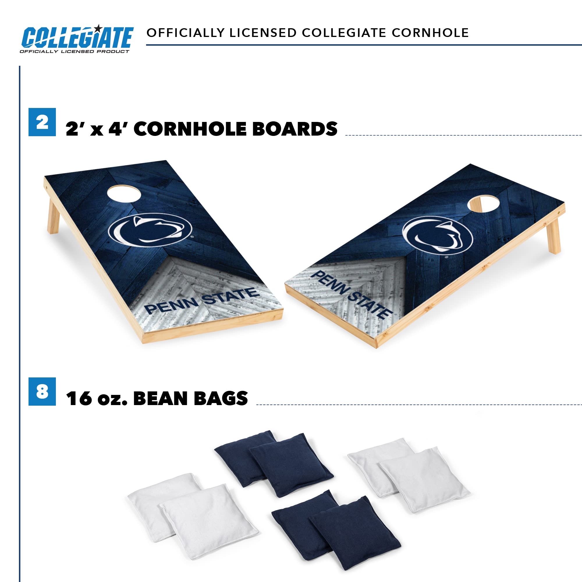 Wild Sports Penn State Nittany Lions 2' x 4' Regulation Size Solid Wood College Cornhole Set with Direct Print HD Team Graphics Great Gift for Any NCAA Fan! Bean Bag Toss Family Outdoor Game - Sports Collectibles, Sports Memorabilia, Sports Fan Shop, Sports Gifts