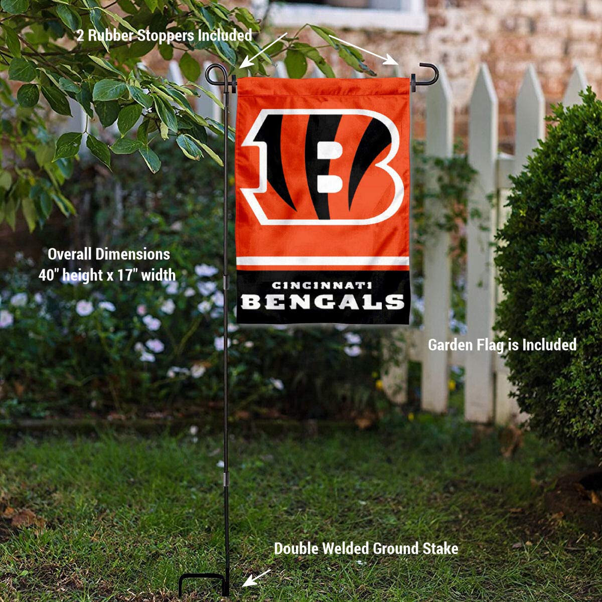 WinCraft Bengals Garden Flag with Stand Holder - Sports Collectibles, Sports Memorabilia, Sports Fan Shop, Sports Gifts