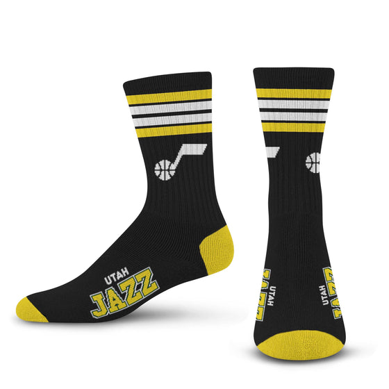 For Bare Feet NBA UTAH JAZZ 4 Stripe Deuce Crew Sock Team Color YOUTH