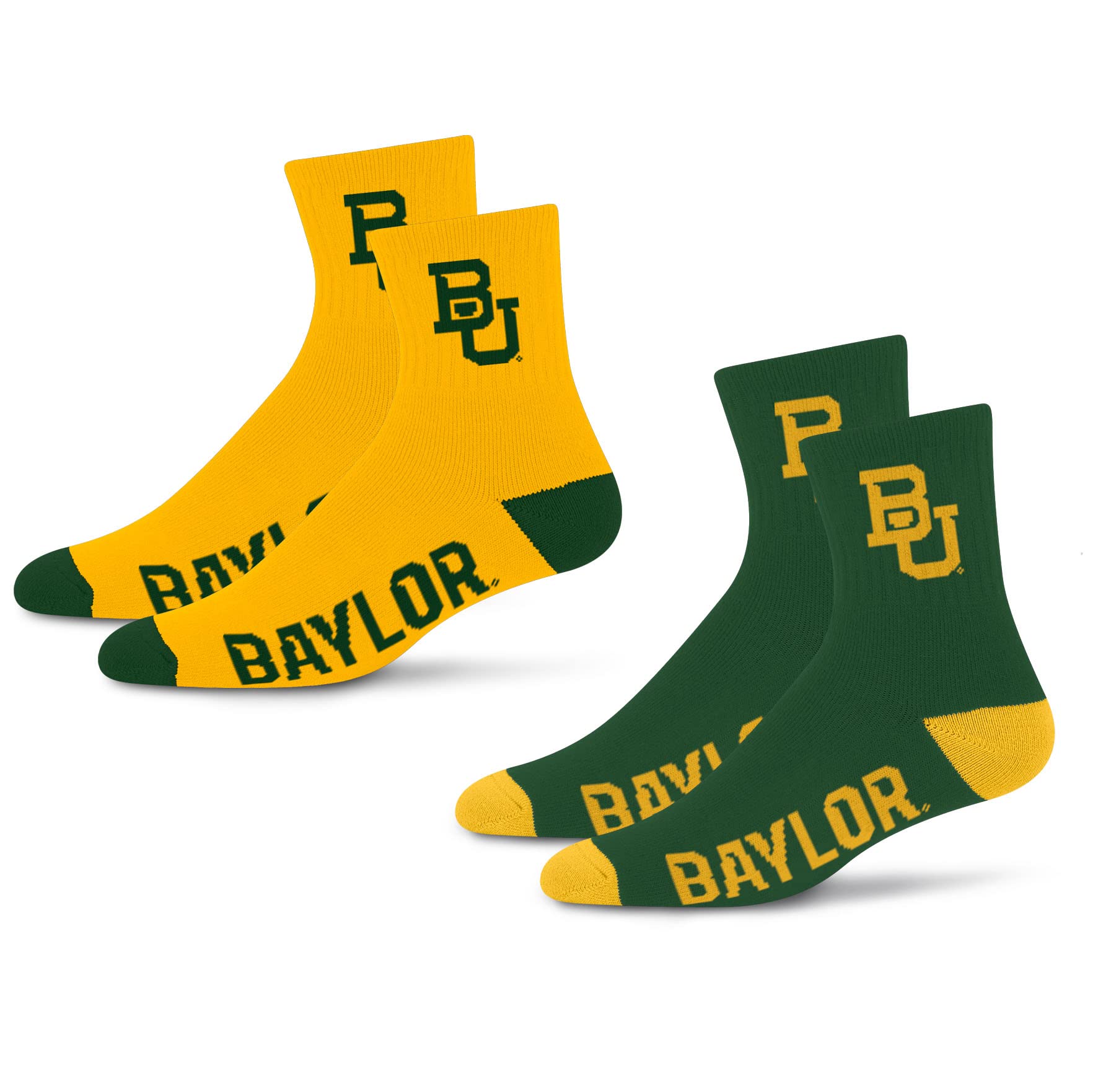 For Bare Feet NCAA Baylor Bears Quarter Sock Two Pack Team Colors Large - Sports Gifts, Sports Memorabilia, Sports Collectibles, Fan Shop