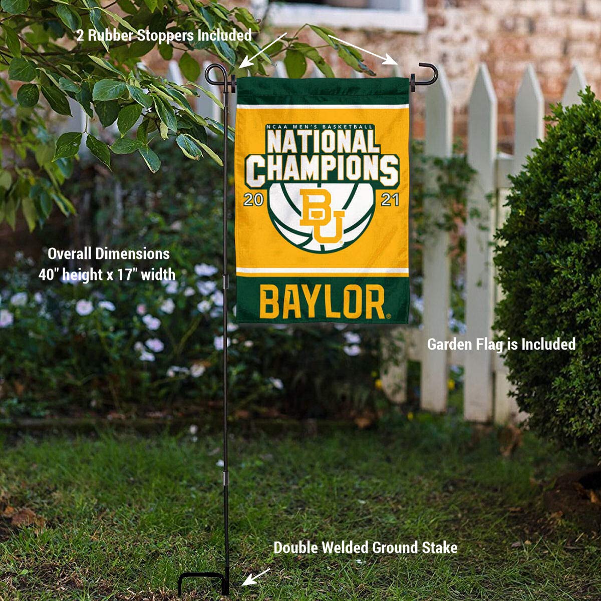 Baylor BU Bears 2021 College Basketball National Champions Garden Yard Flag with Pole Stand Holder - Sports Collectibles, Sports Memorabilia, Sports Fan Shop, Sports Gifts