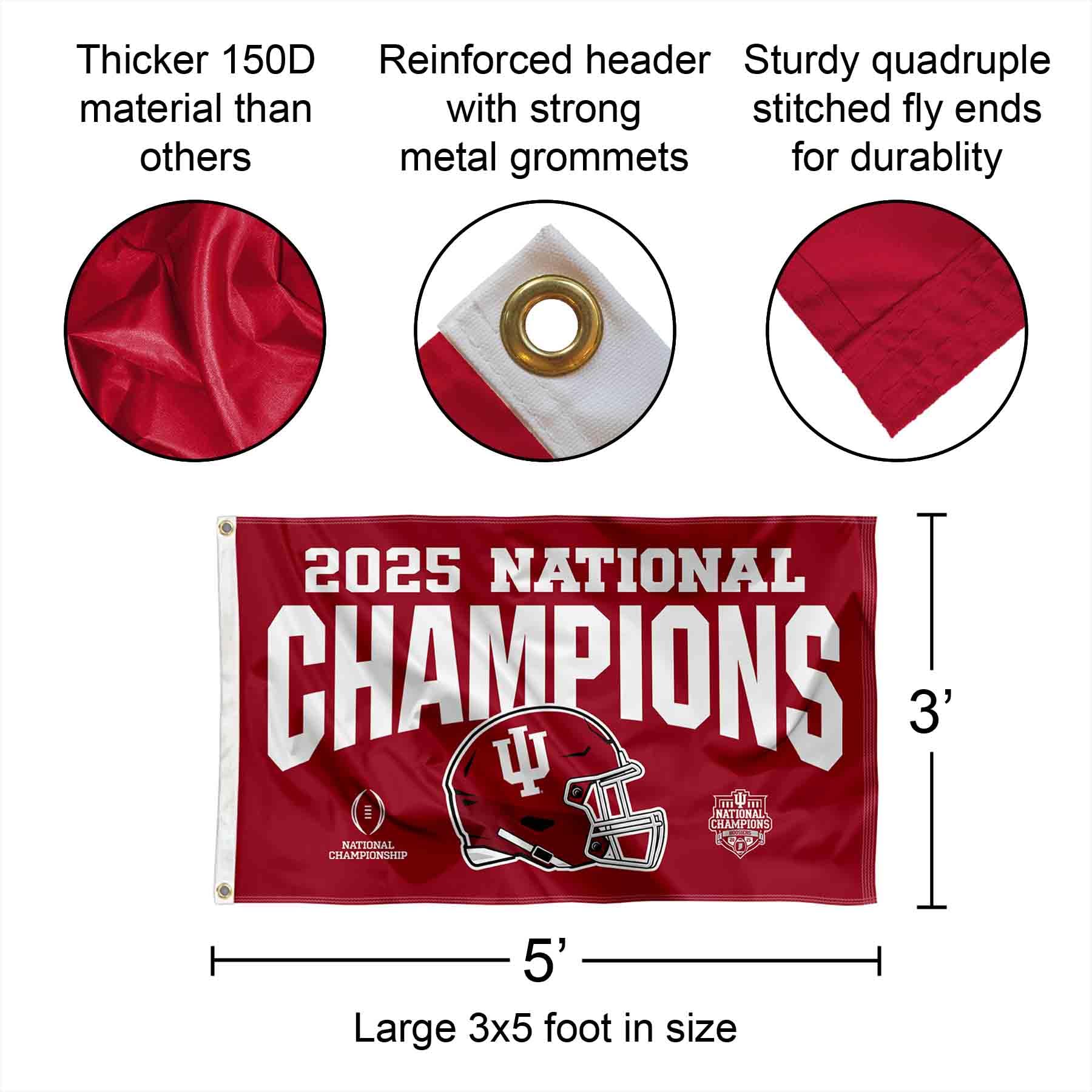 Indiana Hoosiers 2025 National Champions 3x5 Grommet Flag - Sports Gifts, Sports Memorabilia, Sports Collectibles, Fan Shop
