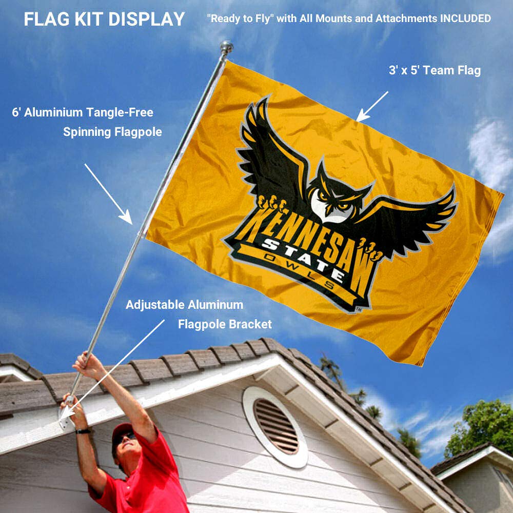 College Flags & Banners Co. Kennesaw State University Owls Flag and Pole Bracket Mount Bundle - Sports Collectibles, Sports Memorabilia, Sports Fan Shop, Sports Gifts