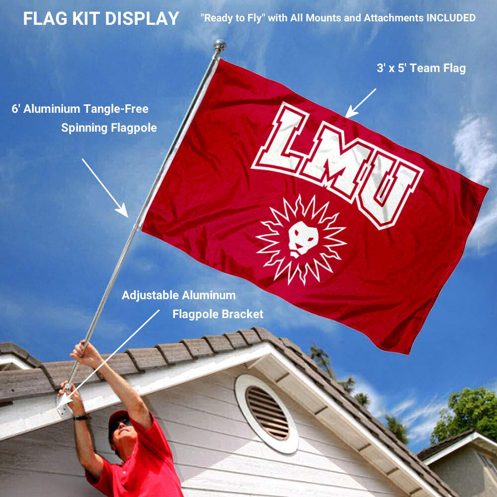College Flags & Banners Co. Loyola Marymount Lions New LMU Logo Flag and Pole Bracket Mount Bundle - Sports Collectibles, Sports Memorabilia, Sports Fan Shop, Sports Gifts