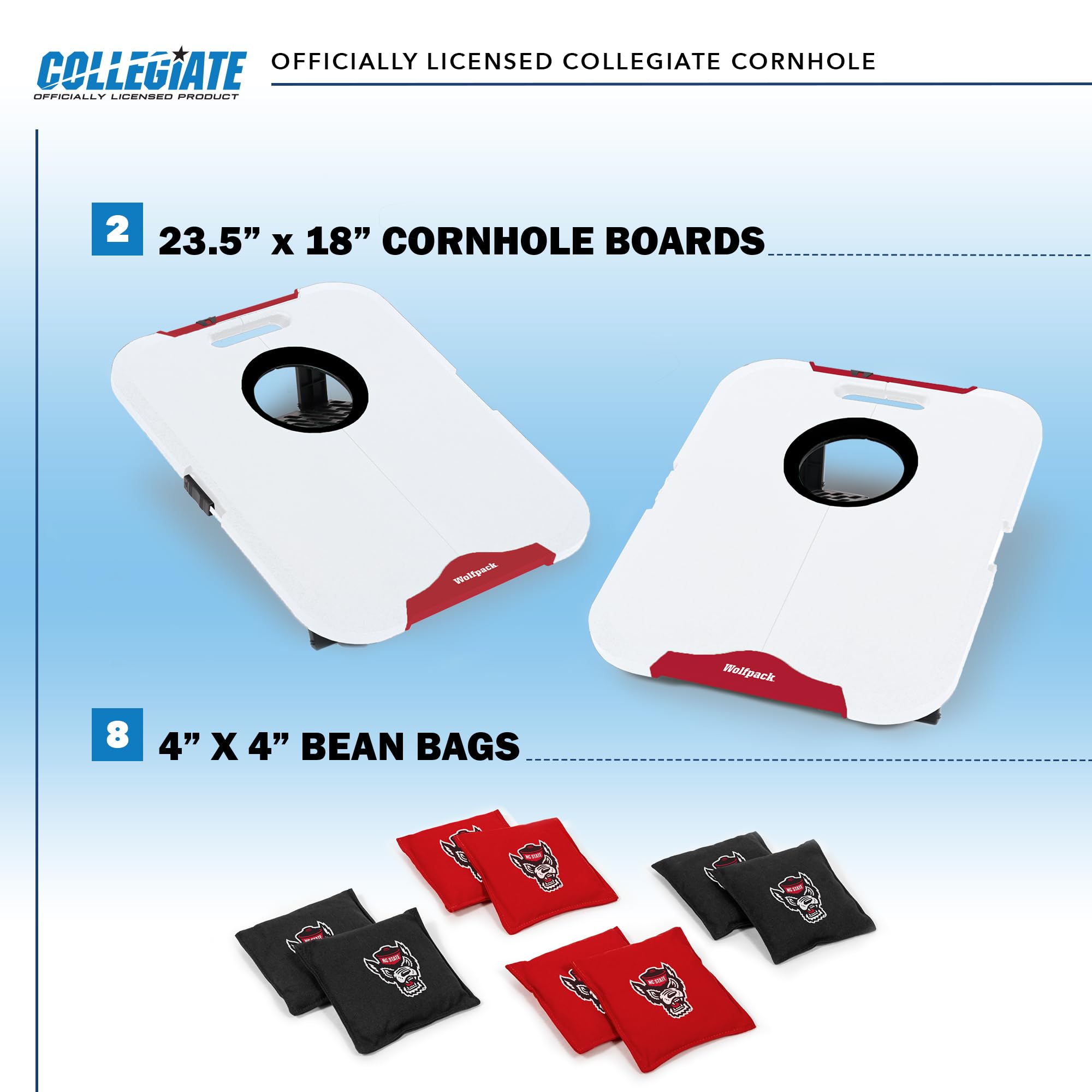 Wild Sports NCAA North Carolina State Wolfpack Pro Football All-Weather Cornhole Set - Travel Bean Bag Toss Set Includes 8 Bean Bags - Sports Collectibles, Sports Memorabilia, Sports Fan Shop, Sports Gifts