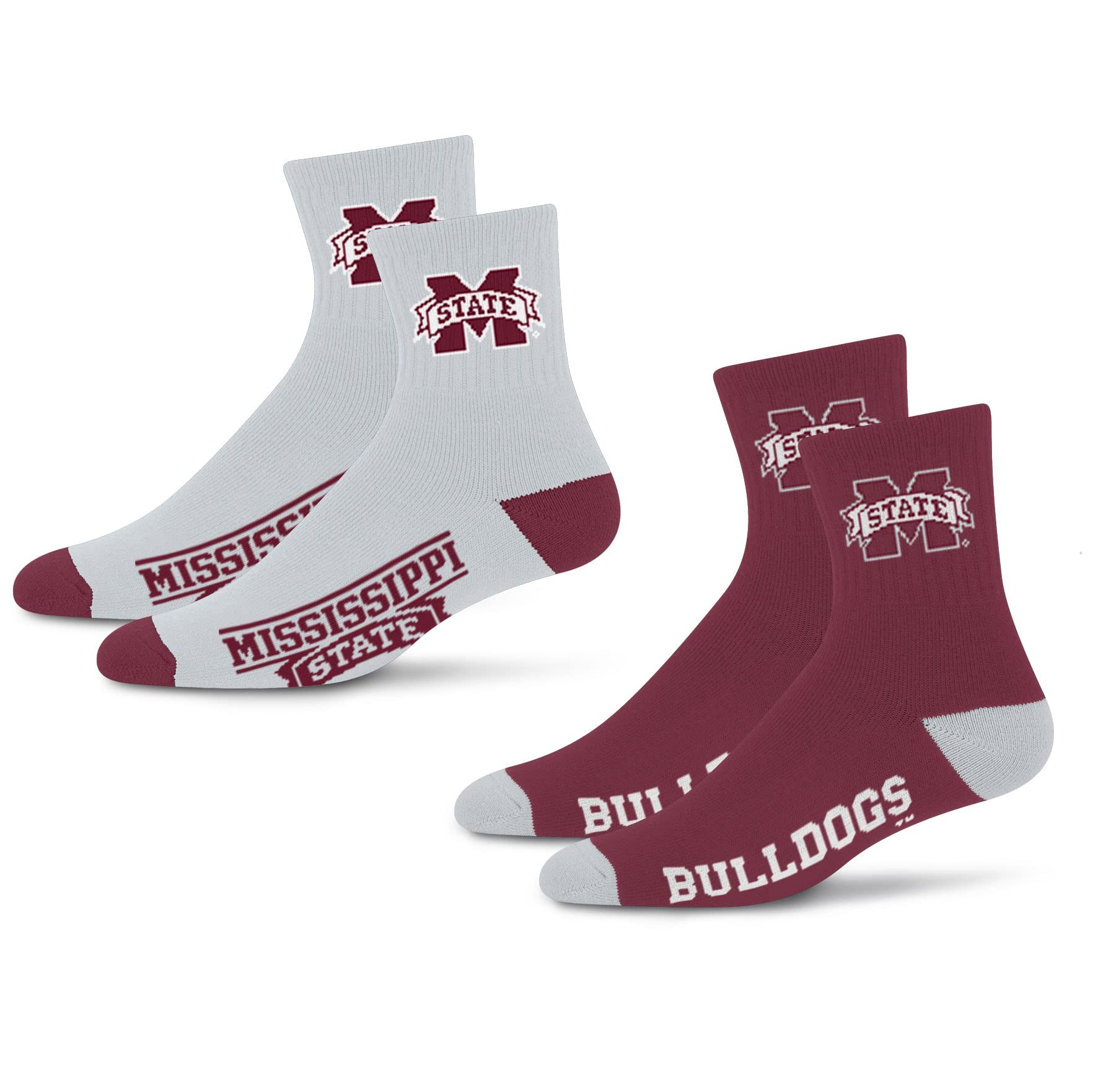 For Bare Feet NCAA Mississippi State Bulldogs Quarter Sock Two Pack Team Colors Large - Sports Gifts, Sports Memorabilia, Sports Collectibles, Fan Shop