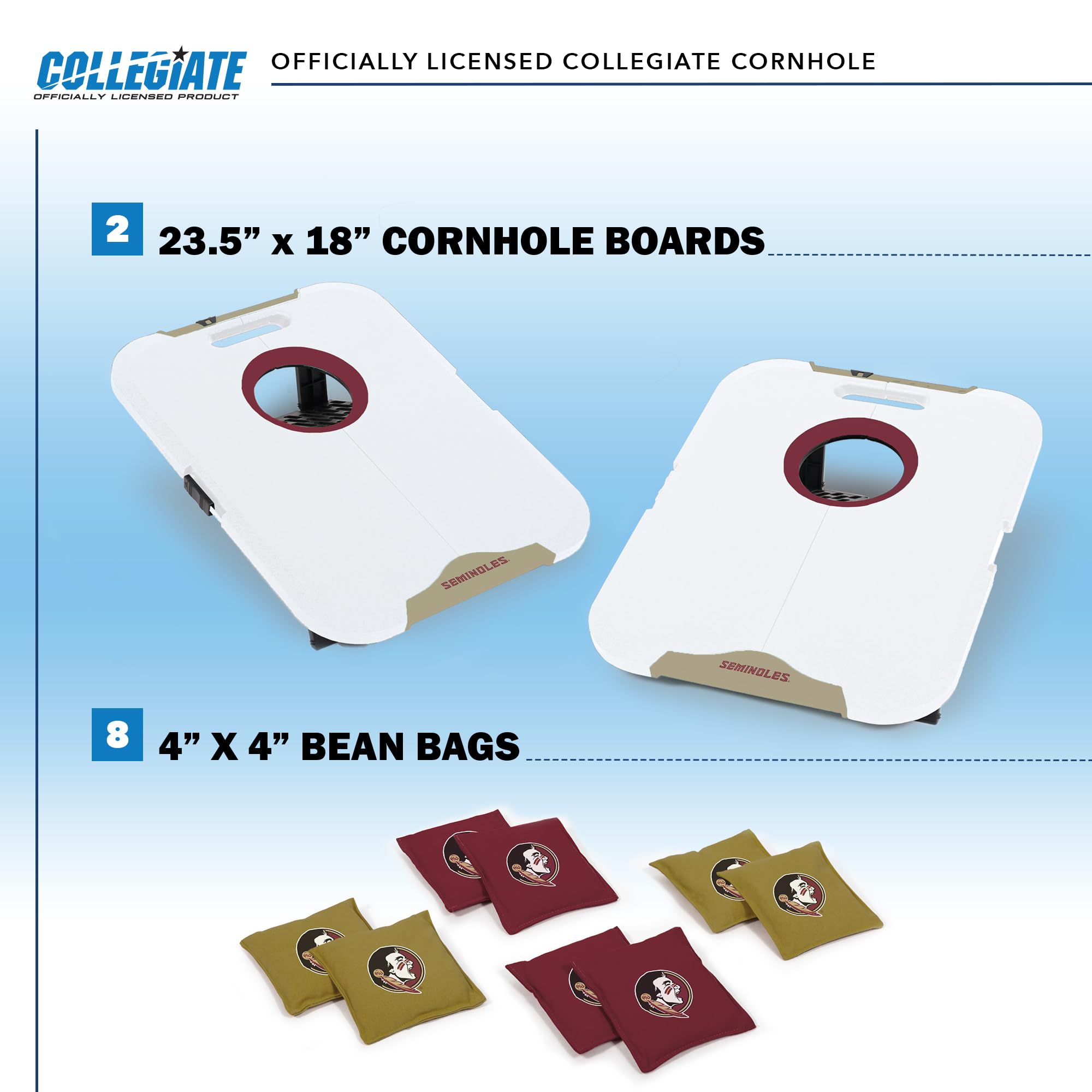 Wild Sports NCAA Florida State Seminoles Pro Football All-Weather Cornhole Set - Travel Bean Bag Toss Set Includes 8 Bean Bags - Sports Collectibles, Sports Memorabilia, Sports Fan Shop, Sports Gifts