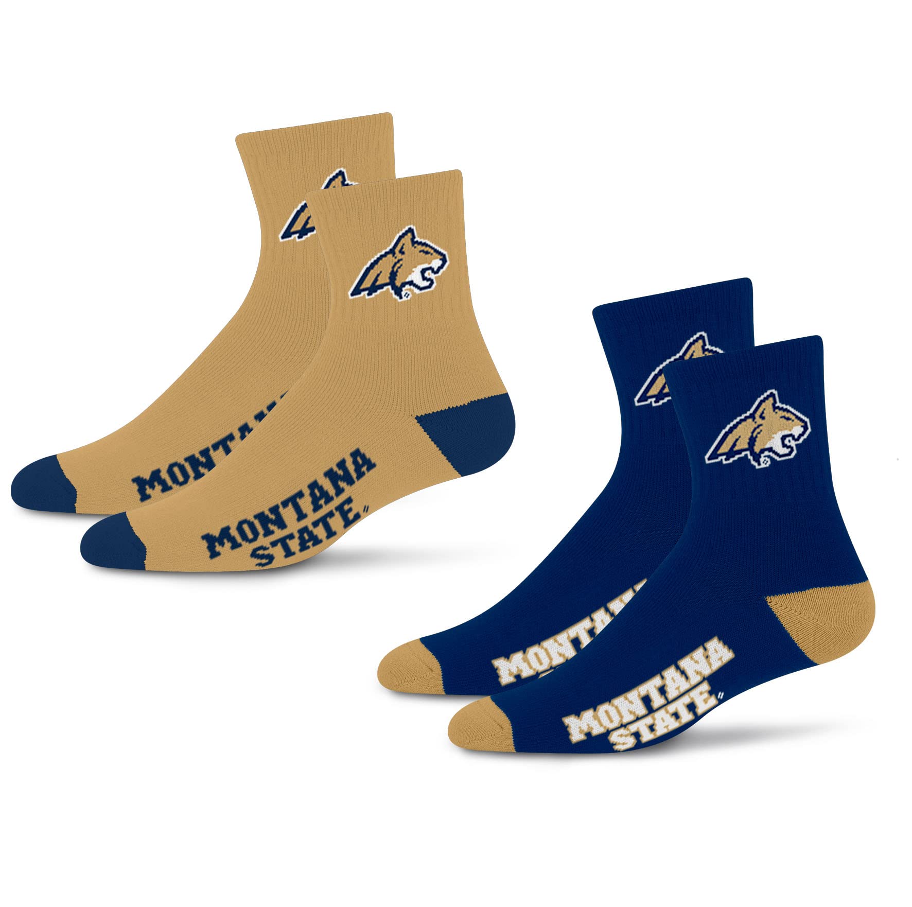 For Bare Feet NCAA Montana State Bobcats Quarter Sock Two Pack Team Colors Large - Sports Gifts, Sports Memorabilia, Sports Collectibles, Fan Shop