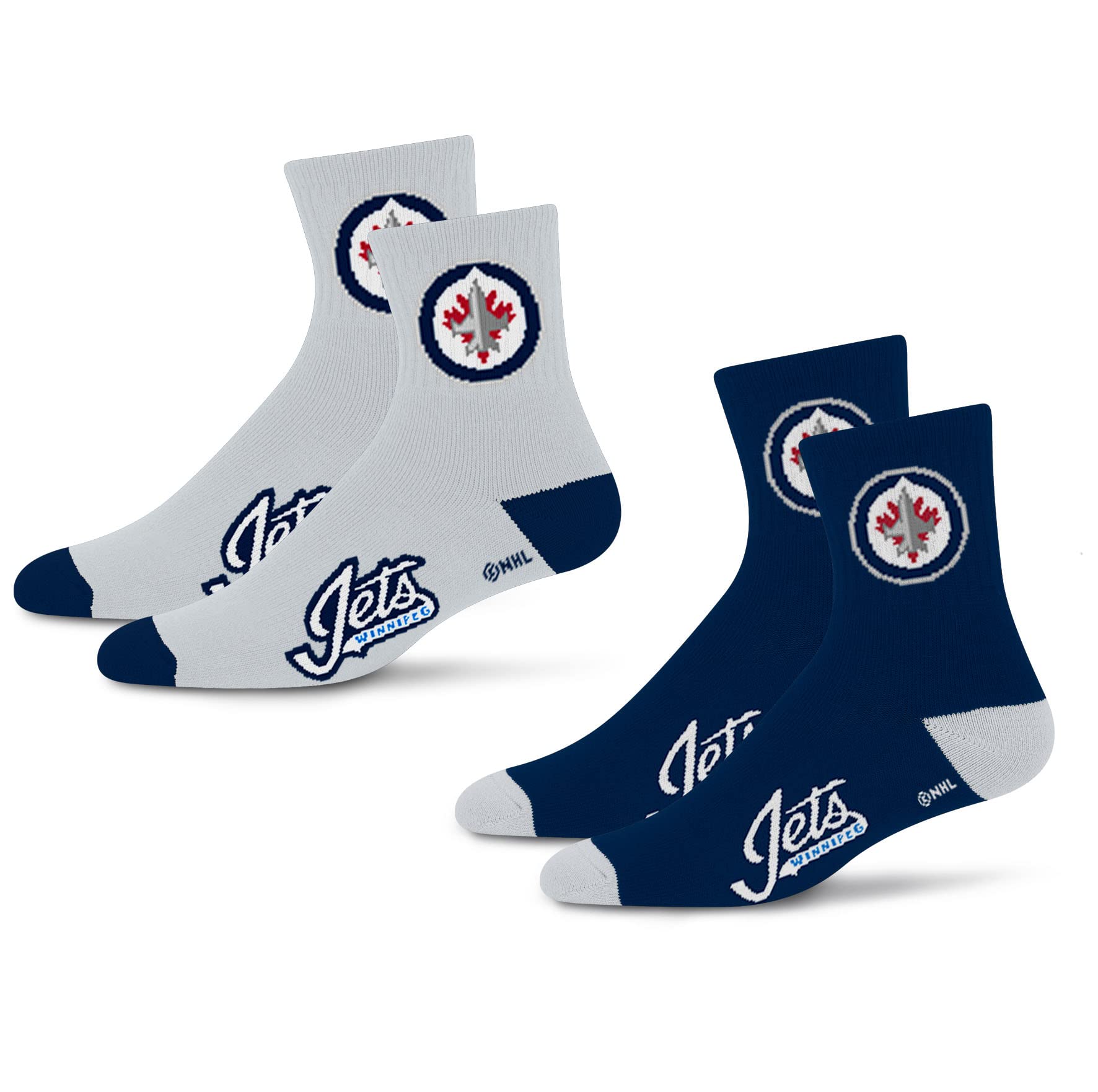 For Bare Feet NHL Winnipeg Jets Quarter Sock Two Pack Team Colors Large