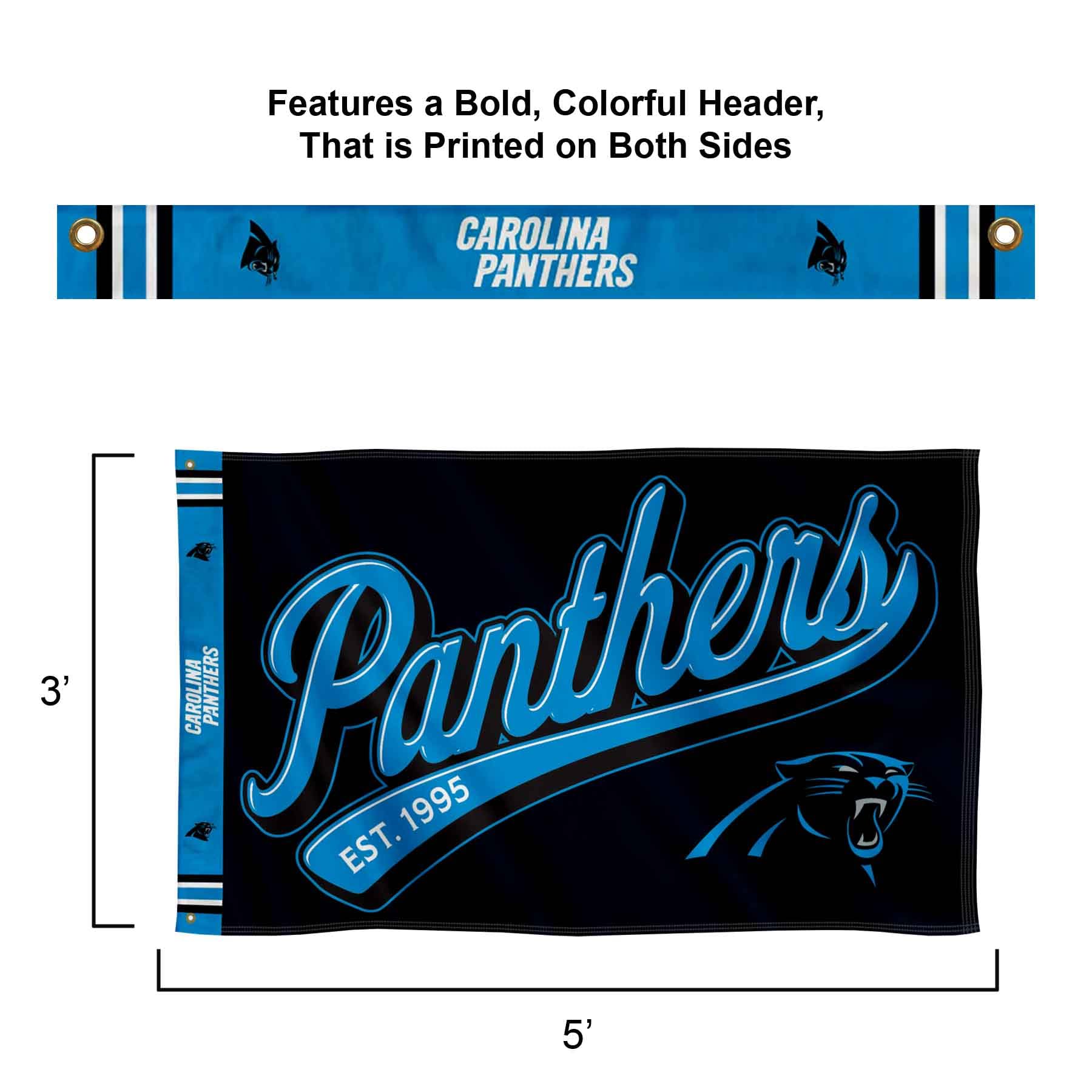 WinCraft Carolina Panthers Script Logo Premium Flag - Sports Collectibles, Sports Memorabilia, Sports Fan Shop, Sports Gifts