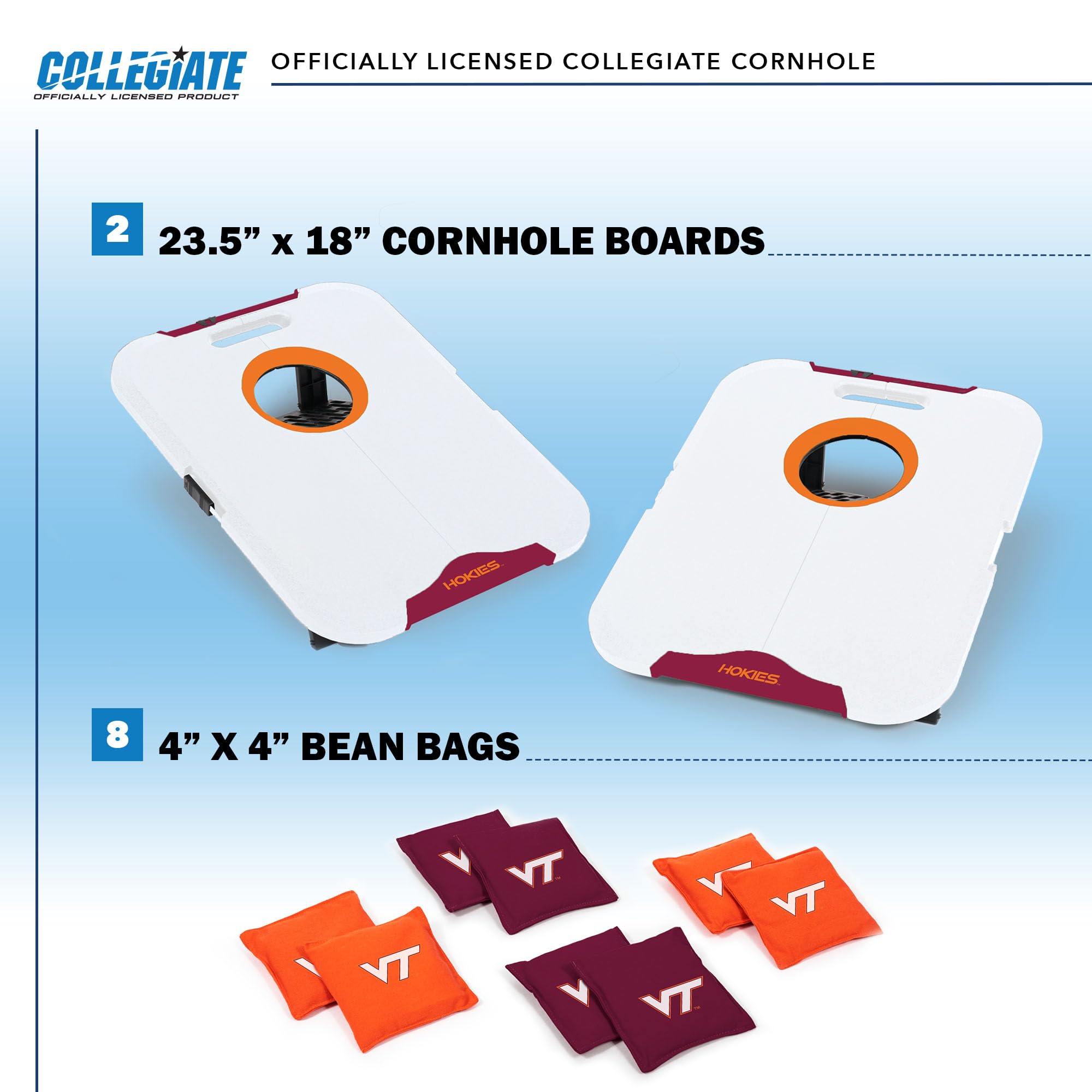 Wild Sports NCAA Virginia Tech Hokies Pro Football All-Weather Cornhole Set - Travel Bean Bag Toss Set Includes 8 Bean Bags - Sports Collectibles, Sports Memorabilia, Sports Fan Shop, Sports Gifts