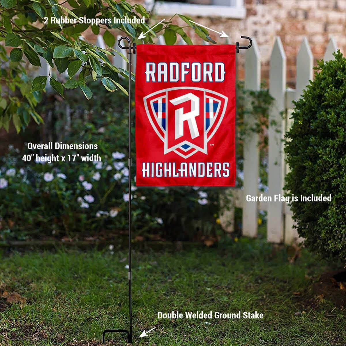 College Flags & Banners Co. Radford Highlanders Garden Flag and USA Flag Stand Pole Holder Set - Sports Collectibles, Sports Memorabilia, Sports Fan Shop, Sports Gifts