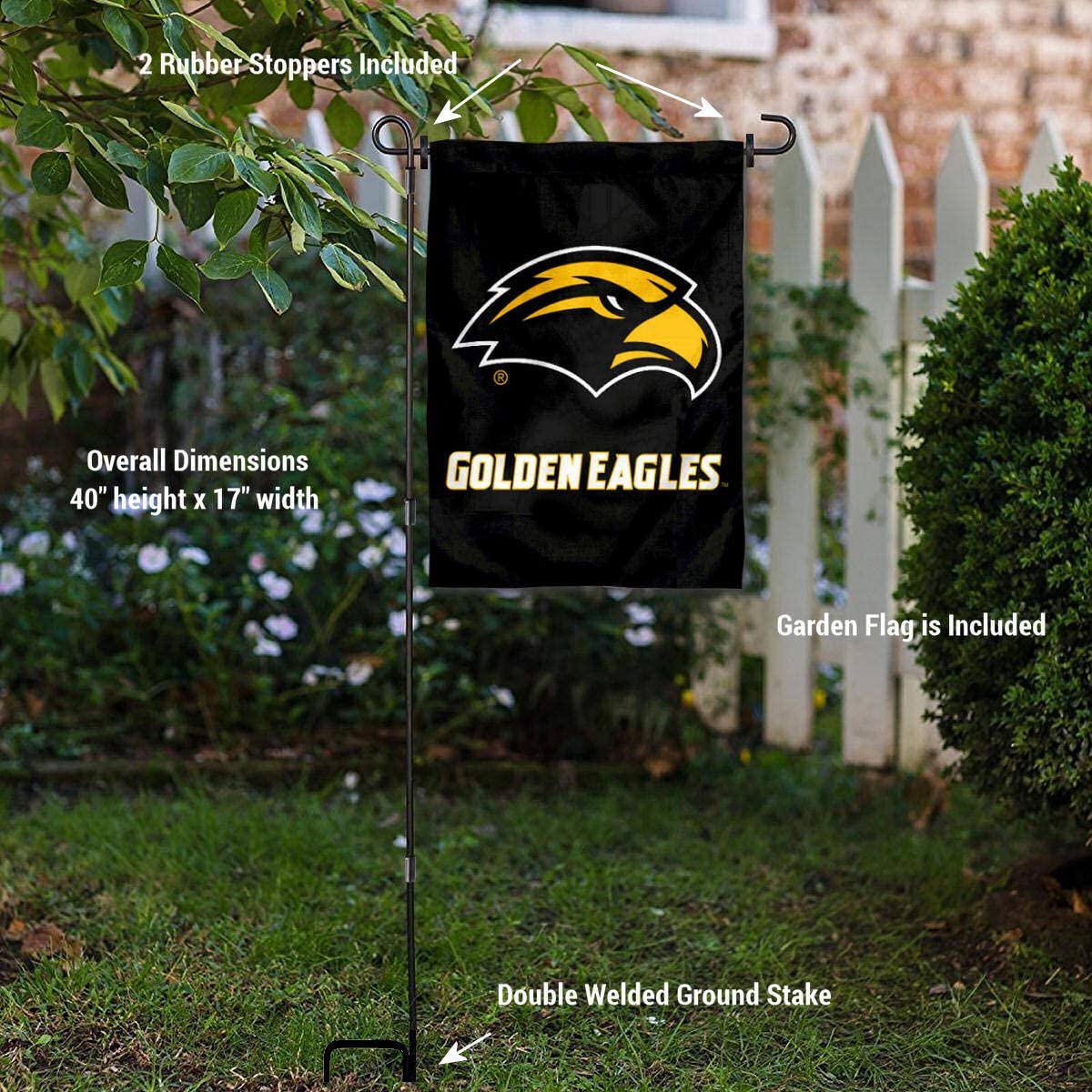 College Flags & Banners Co. Southern Miss New Logo Garden Flag and Flag Stand Pole Holder Set - Sports Collectibles, Sports Memorabilia, Sports Fan Shop, Sports Gifts