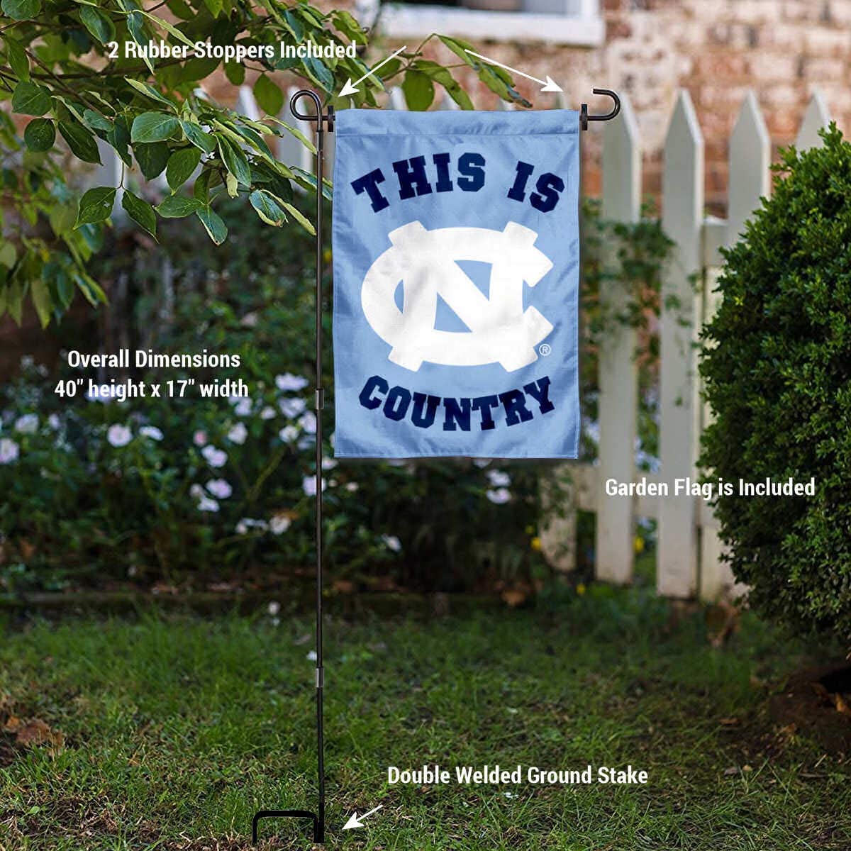 College Flags & Banners Co. University of North Carolina Country Garden Flag and USA Flag Stand Pole Holder Set - Sports Collectibles, Sports Memorabilia, Sports Fan Shop, Sports Gifts
