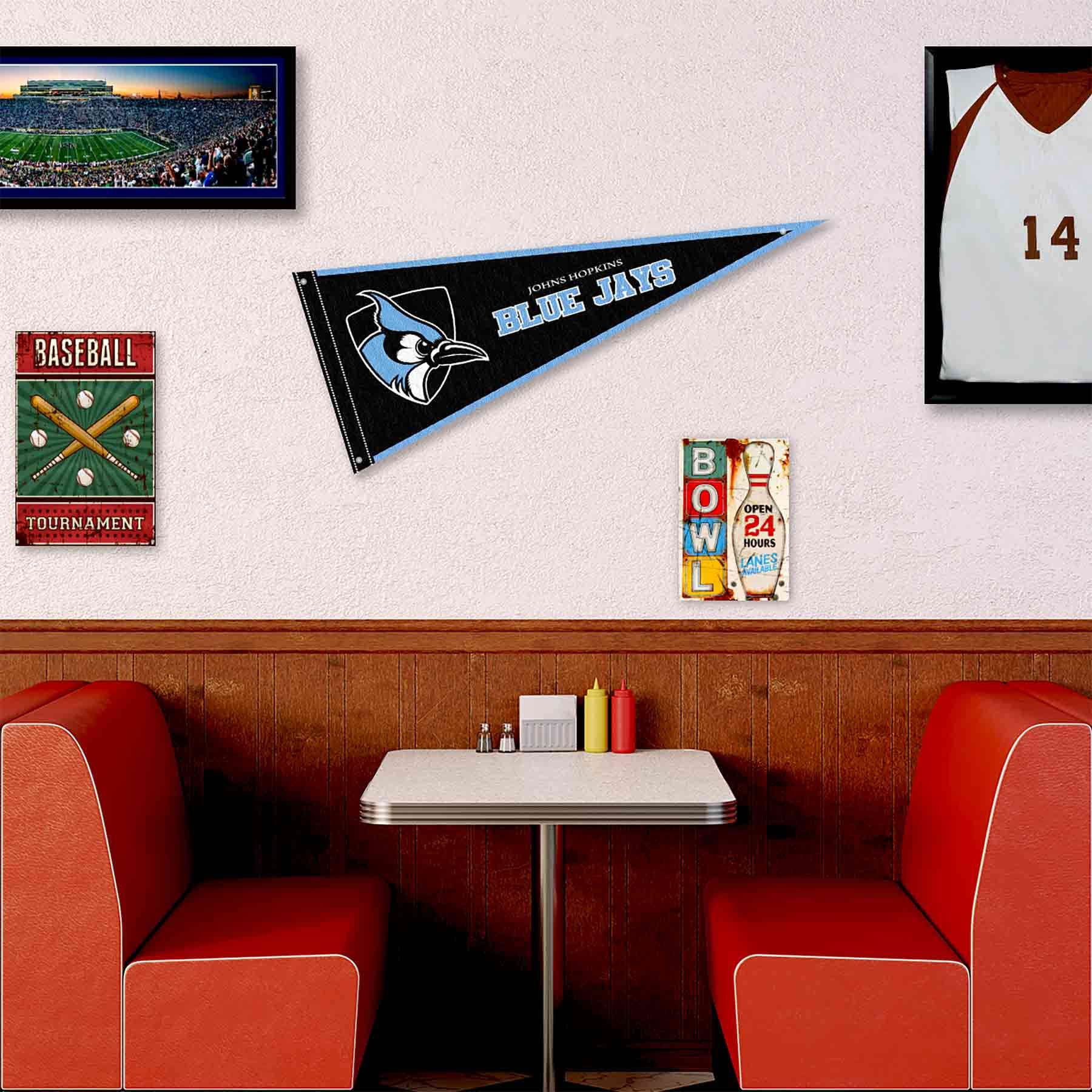 College Flags & Banners Co. Johns Hopkins Blue Jays Pennant Flag and Wall Tack Mount Pads - Sports Collectibles, Sports Memorabilia, Sports Fan Shop, Sports Gifts