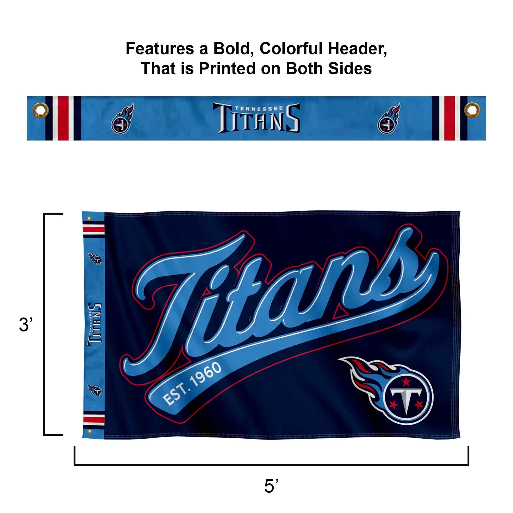 WinCraft Tennessee Titans Script Logo Premium Flag - Sports Collectibles, Sports Memorabilia, Sports Fan Shop, Sports Gifts