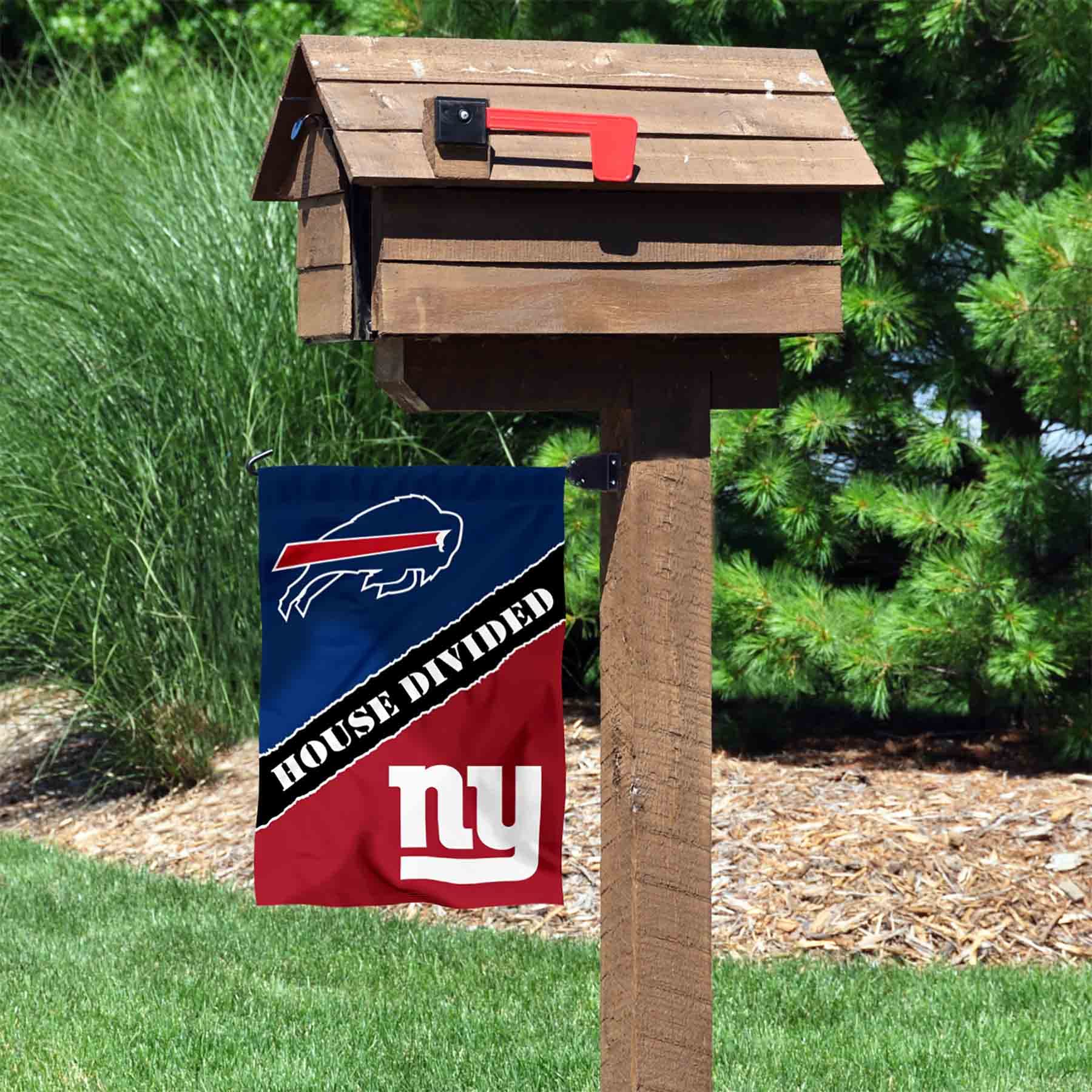 WinCraft House Divided Bills and Giants Double Sided Garden Flag - Sports Collectibles, Sports Memorabilia, Sports Fan Shop, Sports Gifts
