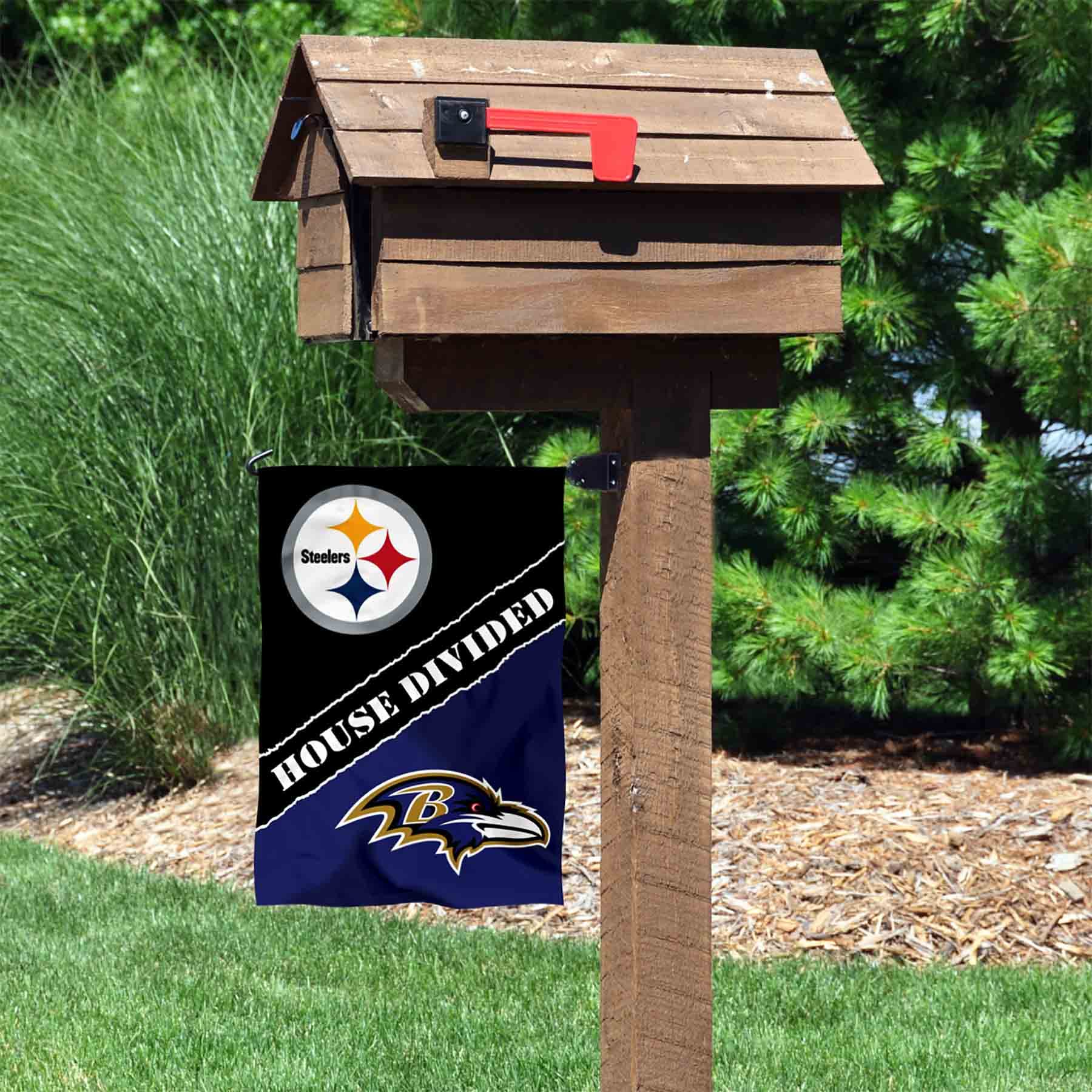 WinCraft House Divided Steelers and Ravens Double Sided Garden Flag - Sports Collectibles, Sports Memorabilia, Sports Fan Shop, Sports Gifts