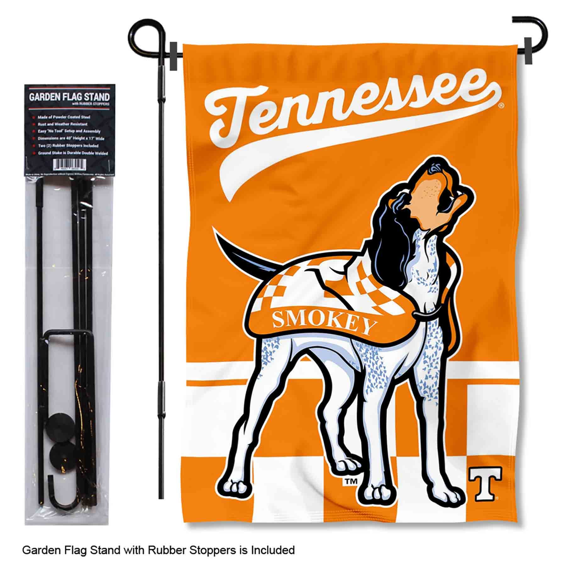 College Flags & Banners Co. Tennessee Volunteers Mascot Smokey Garden Flag with Stand Holder - Sports Collectibles, Sports Memorabilia, Sports Fan Shop, Sports Gifts