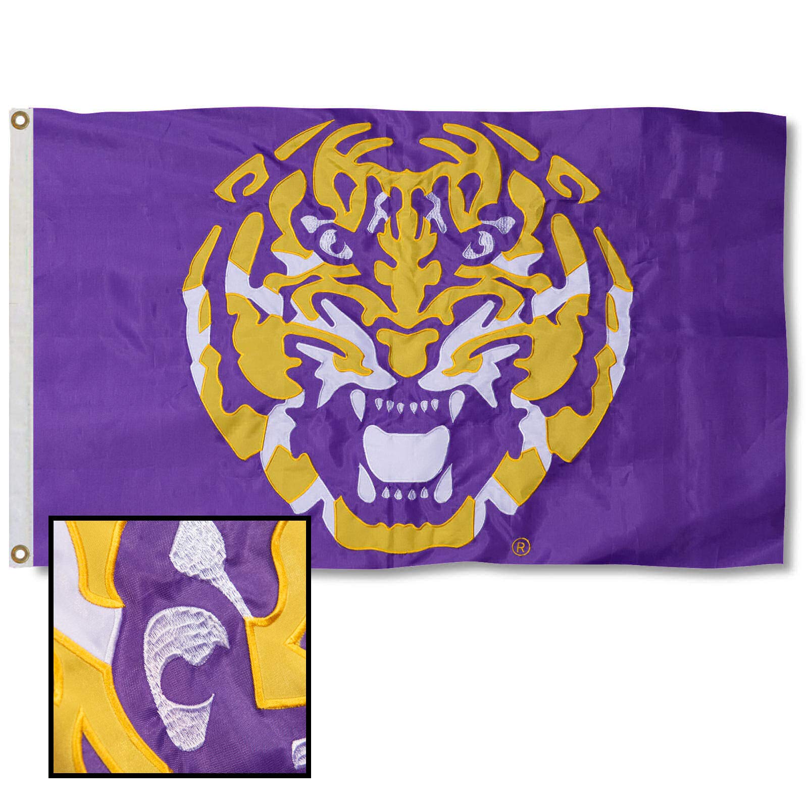 College Flags & Banners Co. Louisiana State LSU Tigers Tiger Head Embroidered and Stitched Nylon Flag - Sports Collectibles, Sports Memorabilia, Sports Fan Shop, Sports Gifts