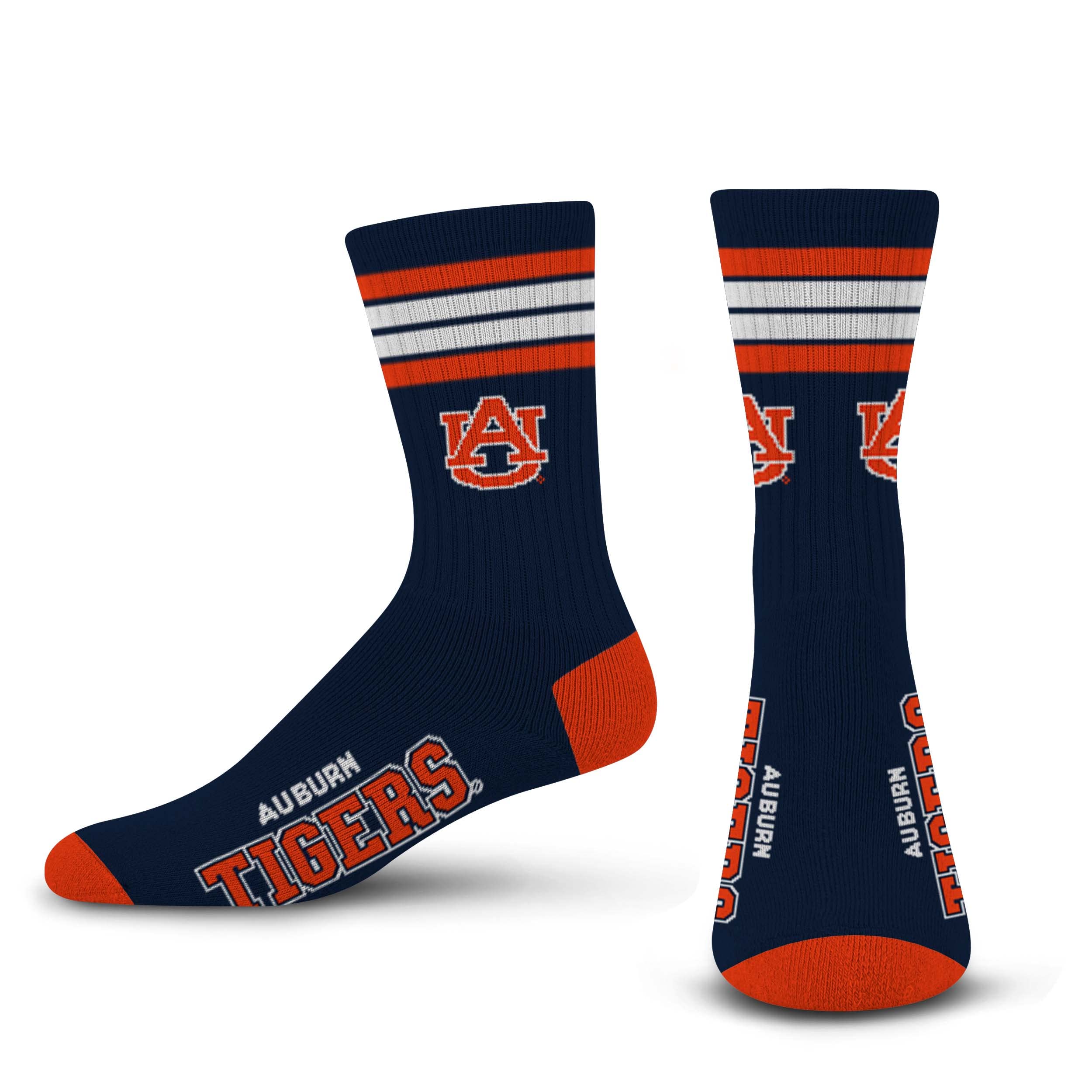 For Bare Feet NCAA Auburn Tigers 4 Stripe Deuce Crew Sock Team Color LARGE - Sports Gifts, Sports Memorabilia, Sports Collectibles, Fan Shop